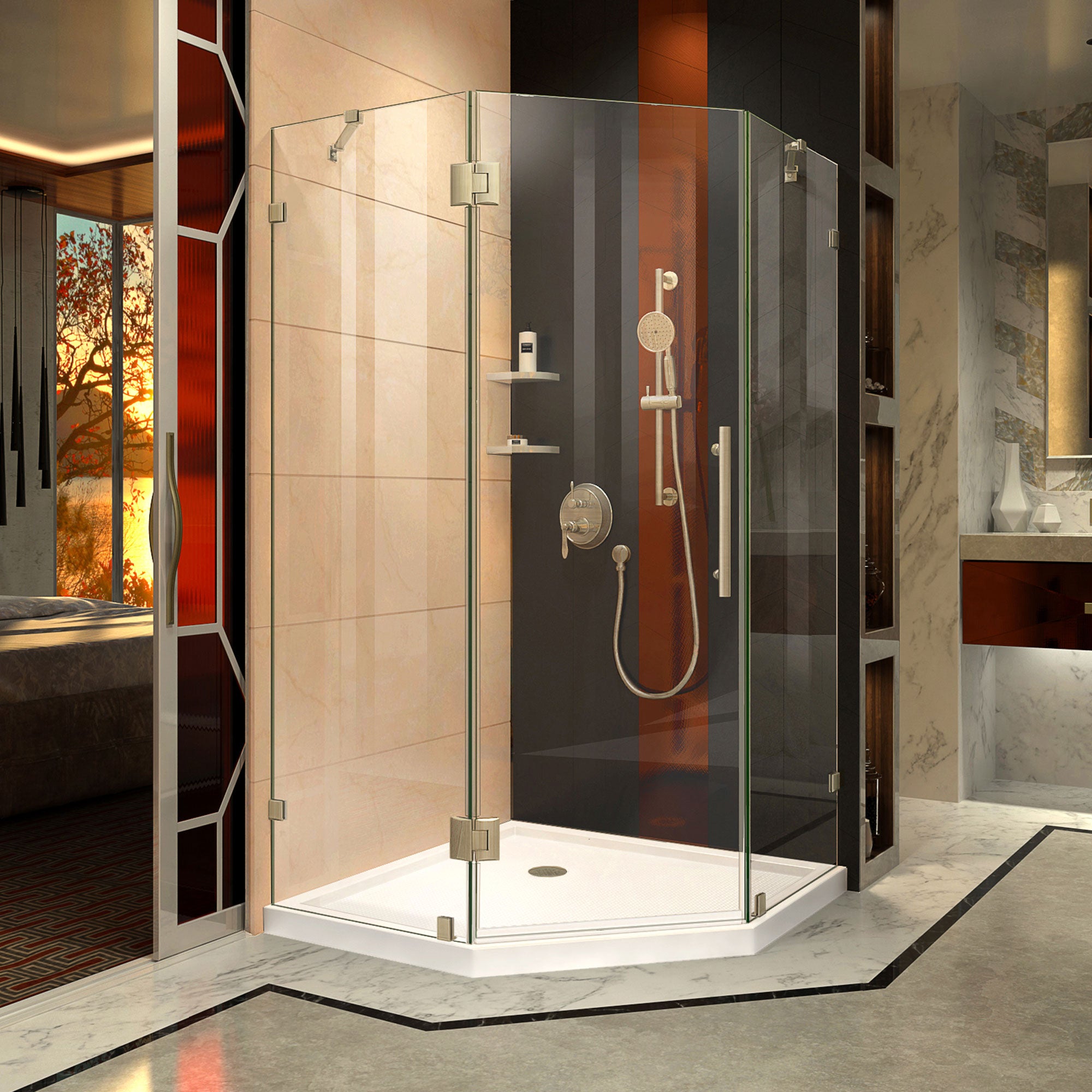 DreamLine Prism Lux 34 5/16 inch x 72 inch Frameless Neo-Angle Hinged Shower Enclosure