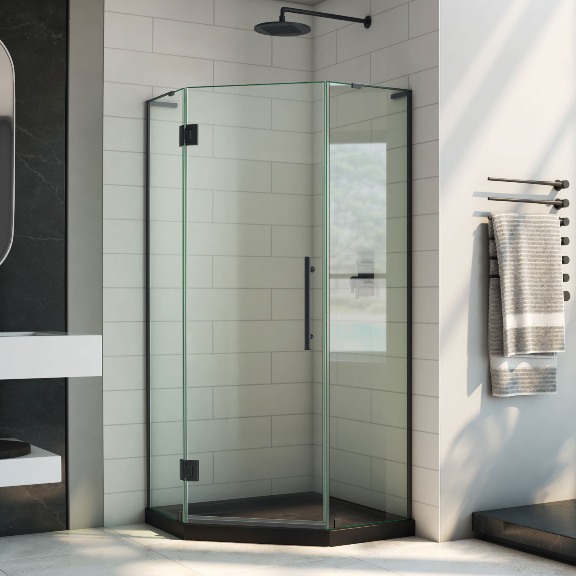 DreamLine Prism Plus 40 inch D x 40 inch W x 74 3/4 inch H Frameless Neo-Angle Hinged Shower Enclosure