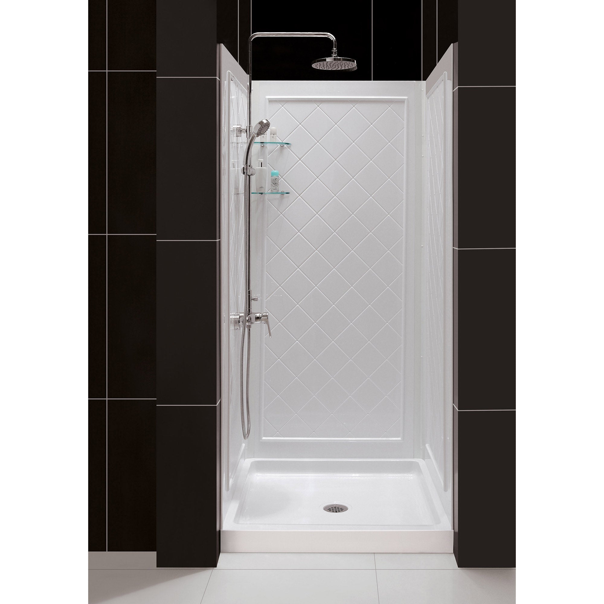 DreamLine 36 inch D x 36 inch W x 76 3/4 inch H Center Drain Shower Base and QWALL-5 Wall Kit In White