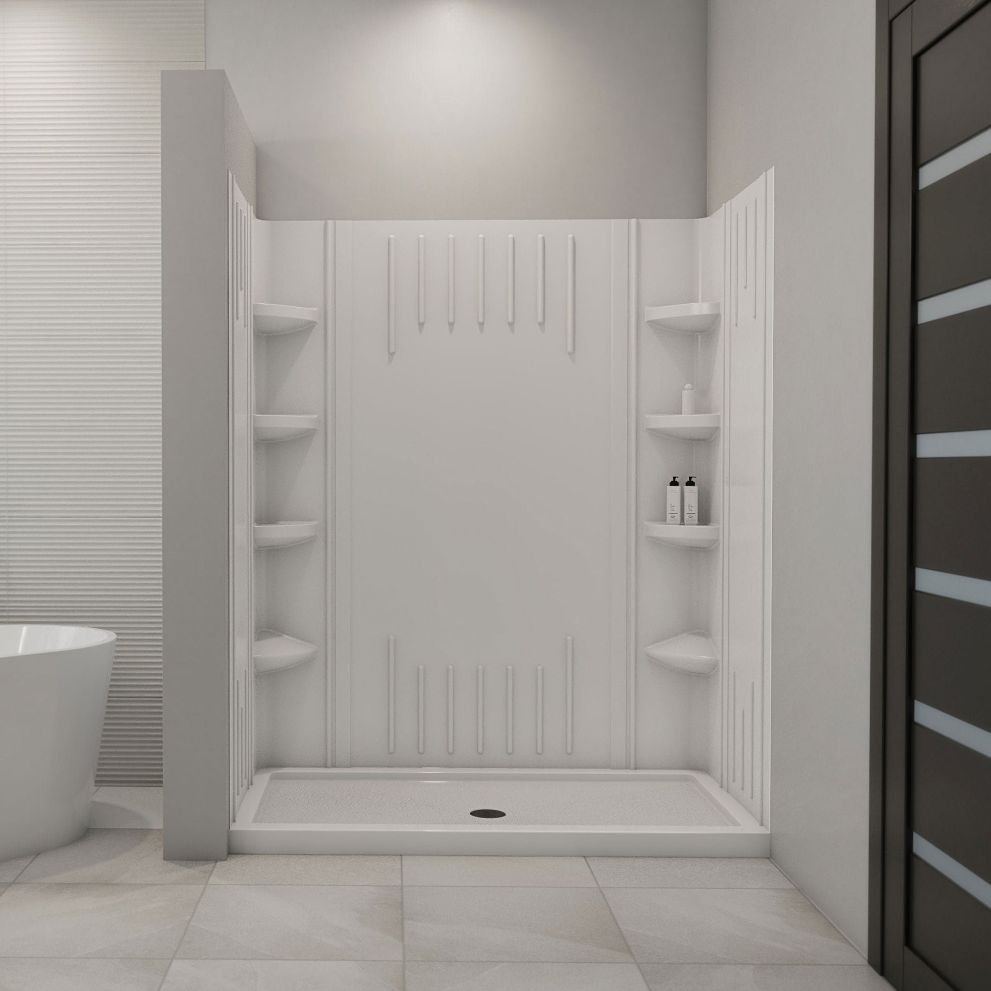DreamLine 30 inch D x 60 inch W x 75 5/8 inch H Shower Base and QWALL-3 Wall Kit In White