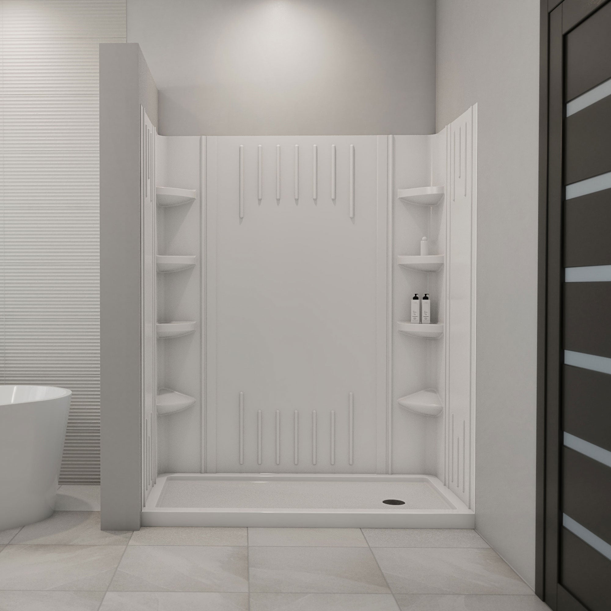 DreamLine 36 inch D x 60 inch W x 75 5/8 inch H Shower Base and QWALL-3 Wall Kit In White