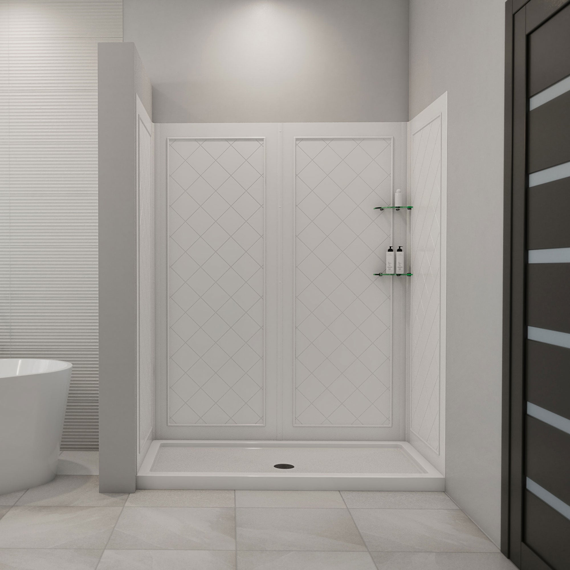 DreamLine 30 inch D x 60 inch W x 76 3/4 inch H Shower Base and QWALL-5 Wall Kit In White