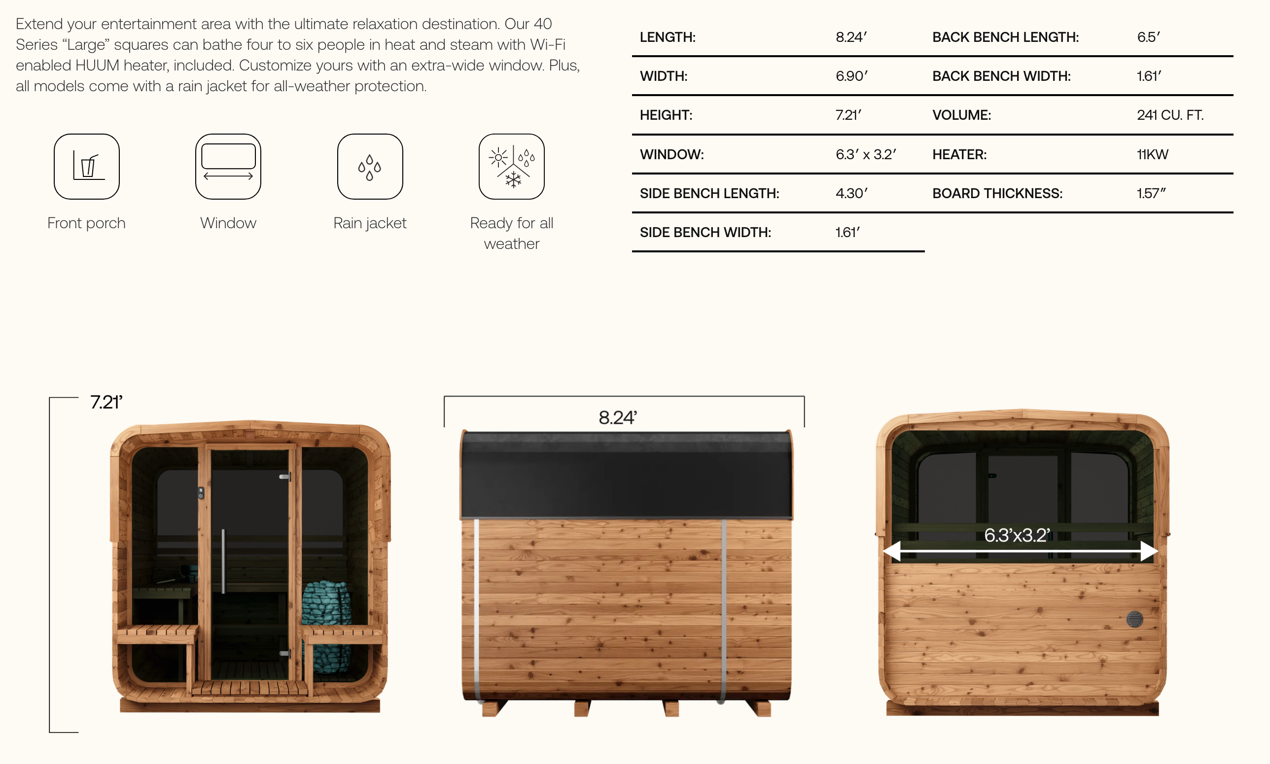 Thermory 6 Person Square Sauna No 40 DIY Kit with Terrace and Window Thermally Modified Spruce Thermory thermory_square4041-04-17_at_11.07.28_AM.png