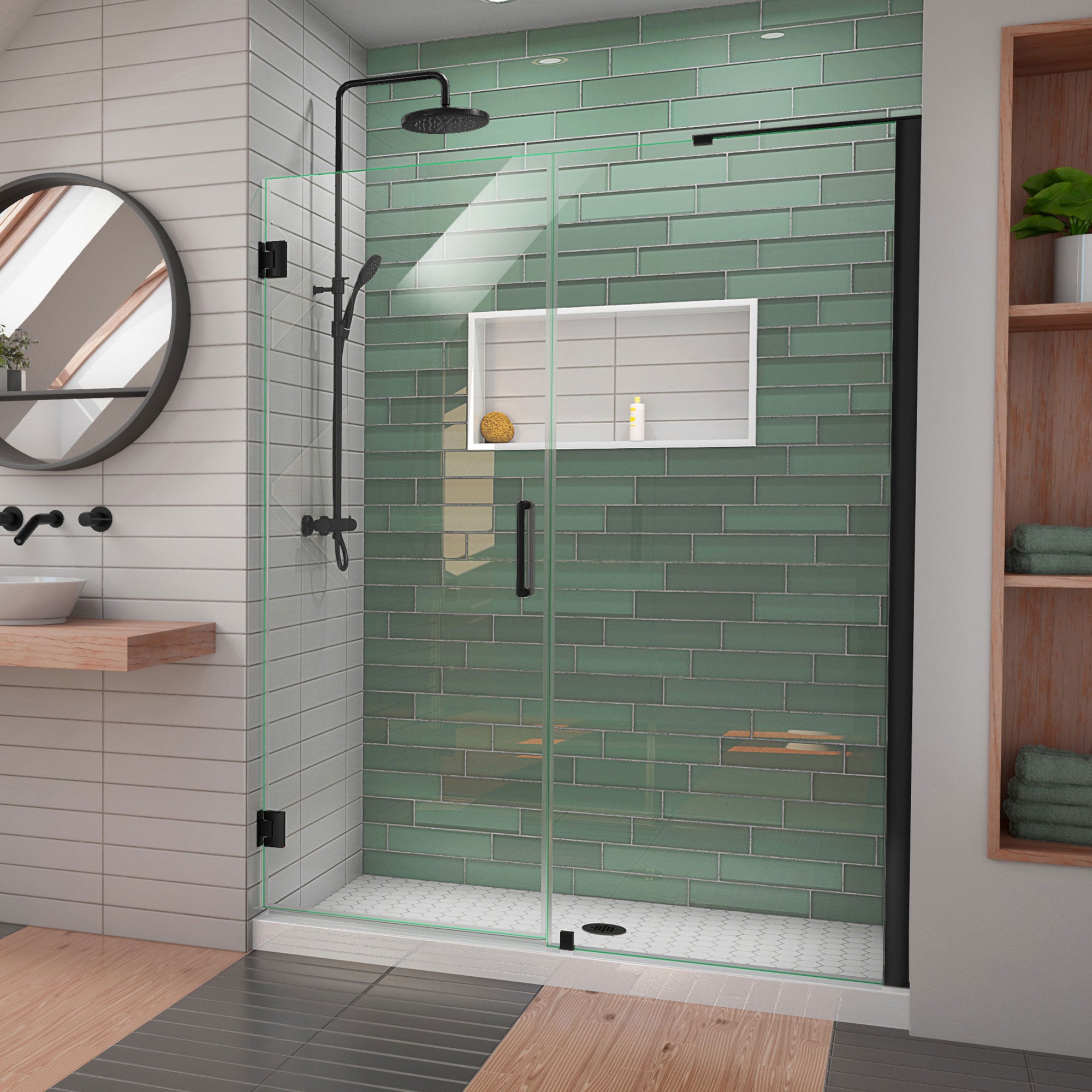 DreamLine Unidoor-LS 57 - 58 inch W x 72 inch H Frameless Hinged Shower Door with L-Bar