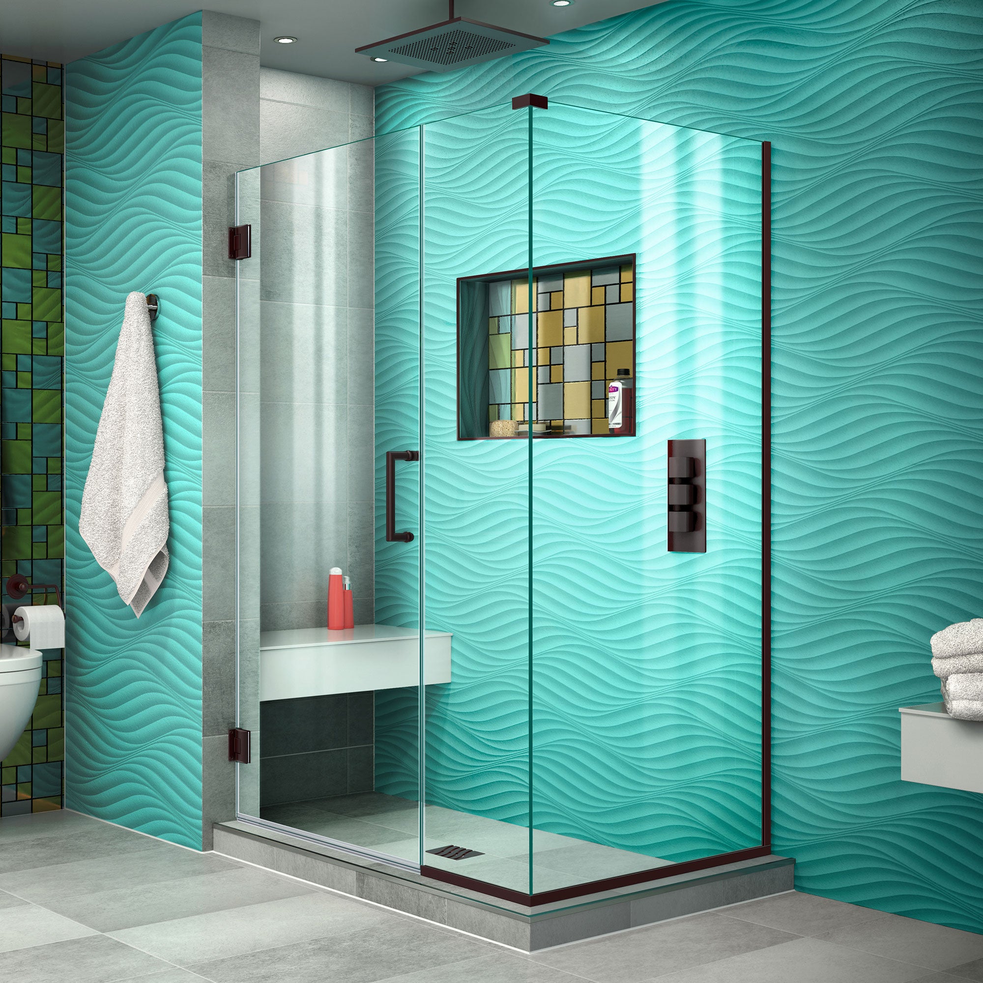 DreamLine Unidoor Plus 38 1/2 inch W x 34 3/8 inch D x 72 inch H Frameless Hinged Shower Enclosure