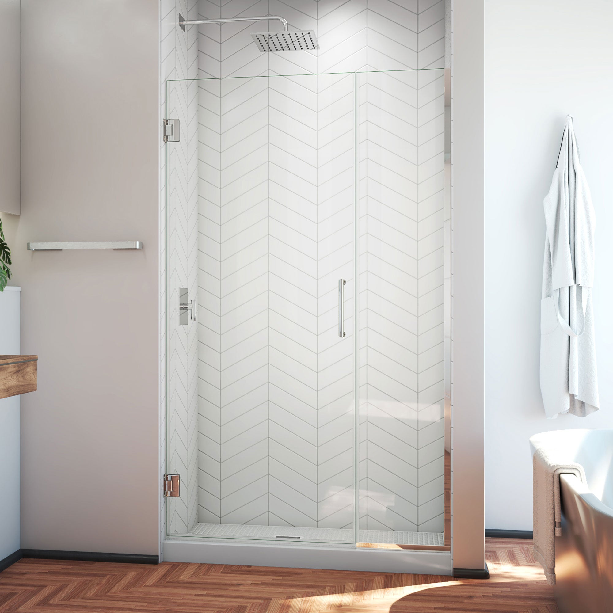 DreamLine Unidoor Plus 42 - 42 1/2 inch W x 72 inch H Frameless Hinged Shower Door