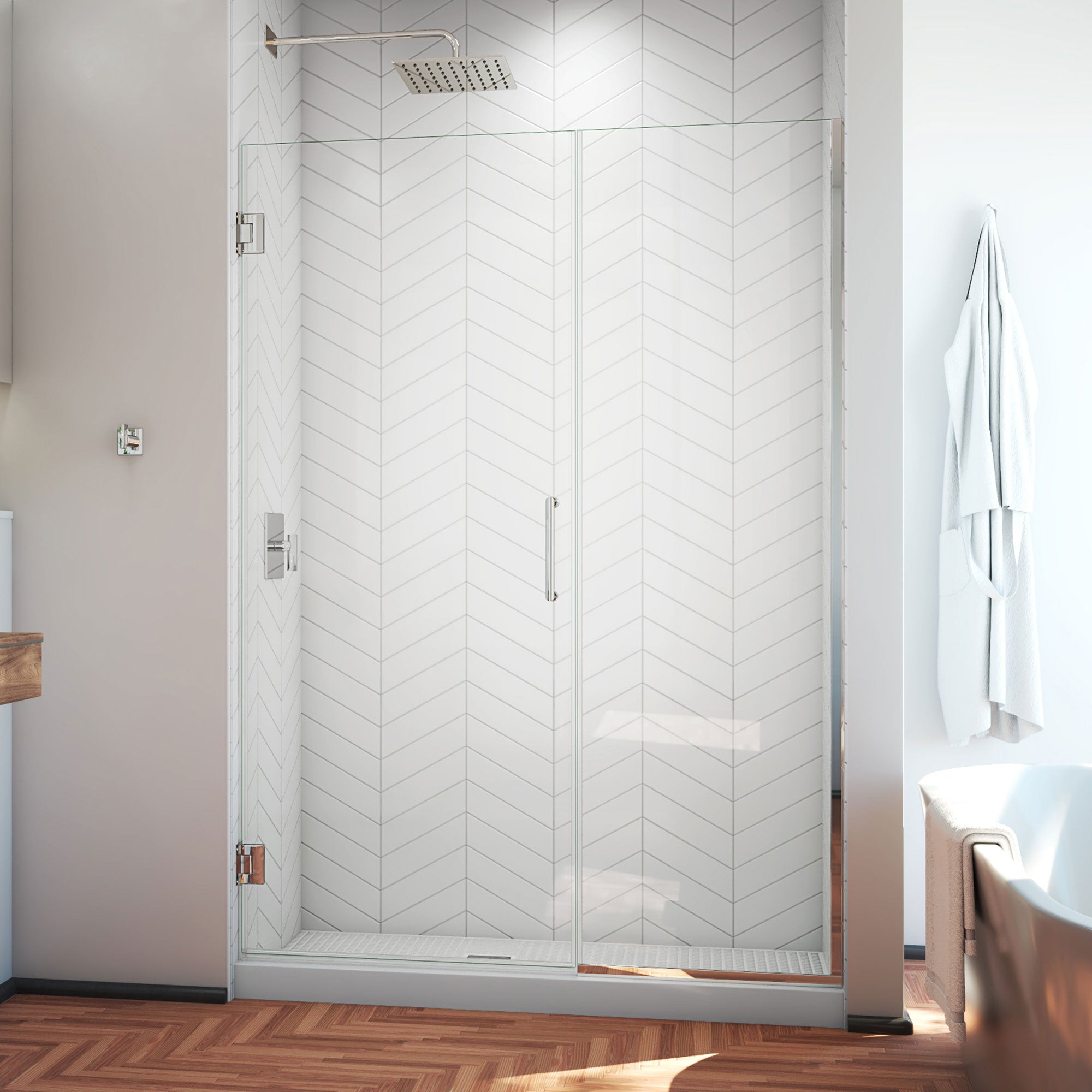 DreamLine Unidoor Plus 47 1/2 - 48 inch W x 72 inch H Frameless Hinged Shower Door