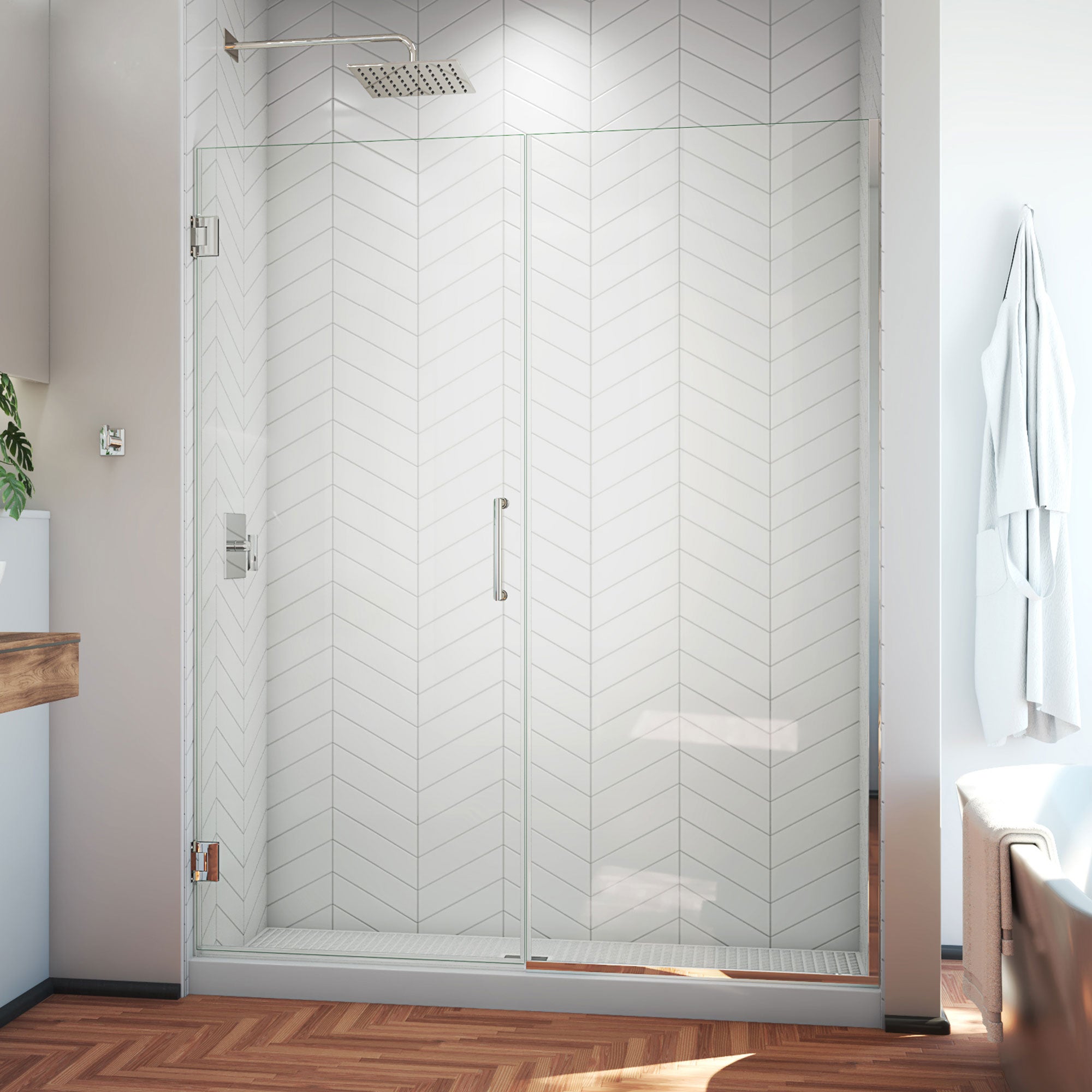 DreamLine Unidoor Plus 57 1/2 - 58 inch W x 72 inch H Frameless Hinged Shower Door