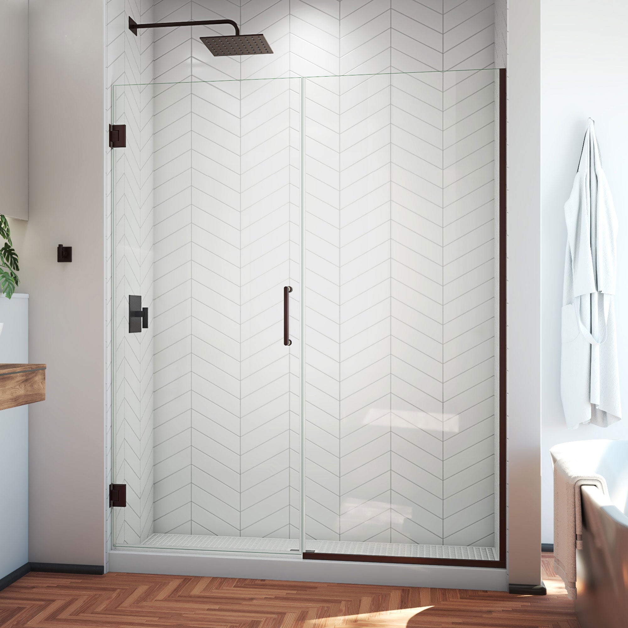 DreamLine Unidoor Plus 55 - 55 1/2 inch W x 72 inch H Frameless Hinged Shower Door