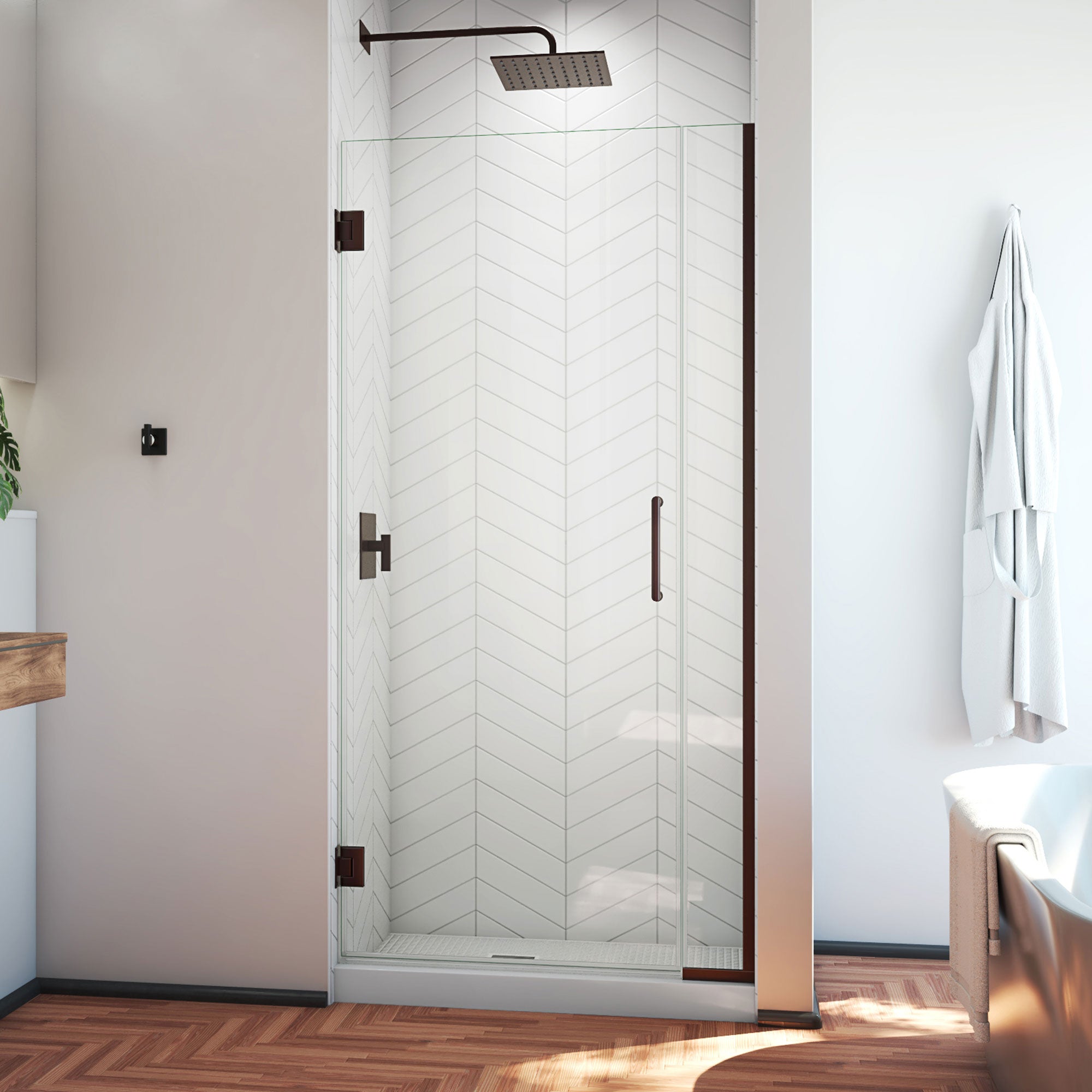 DreamLine Unidoor Plus 34 - 34 1/2 inch W x 72 inch H Frameless Hinged Shower Door
