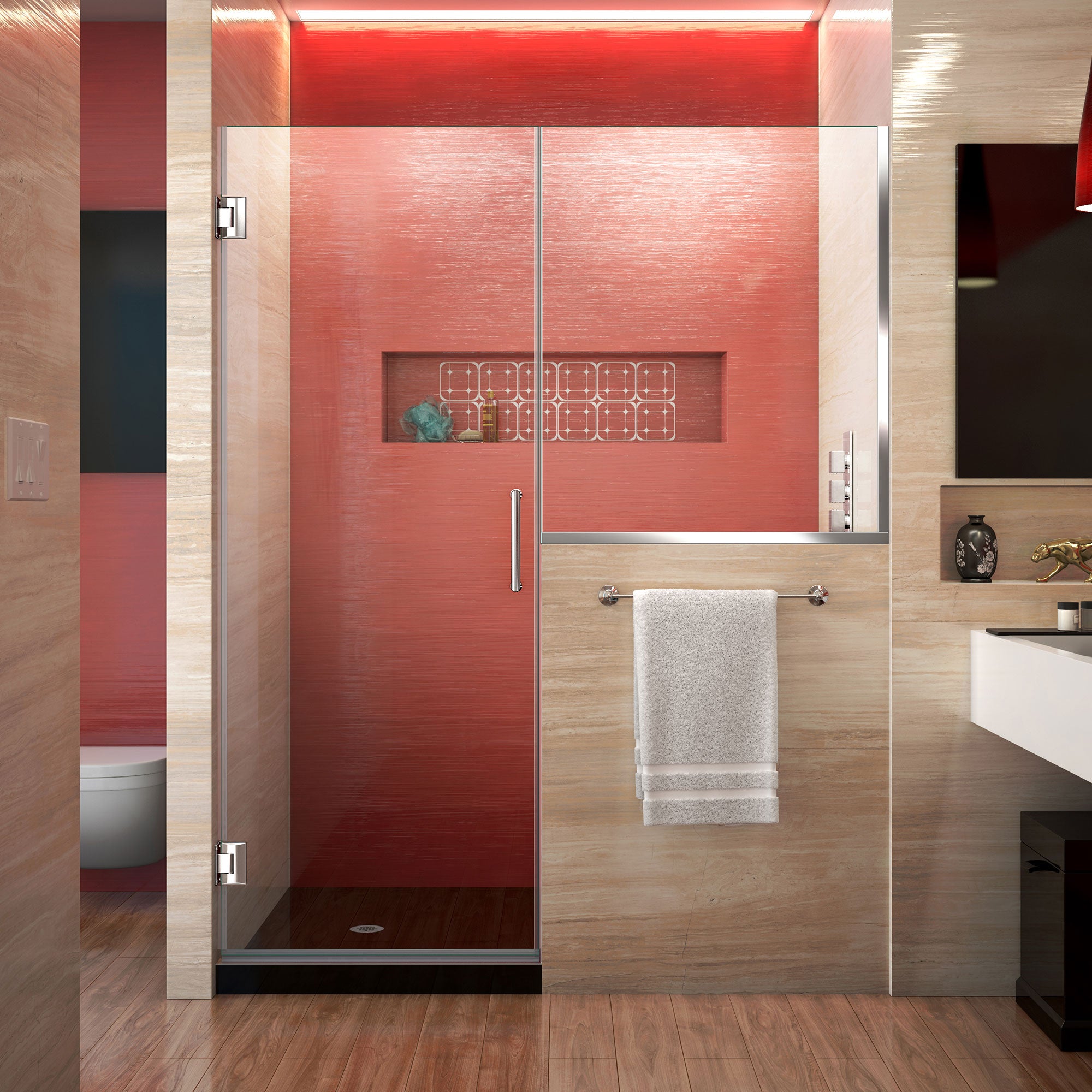 DreamLine Unidoor Plus 64 - 64 1/2 inch W x 72 inch H Frameless Hinged Shower Door with 36 inch Half Panel
