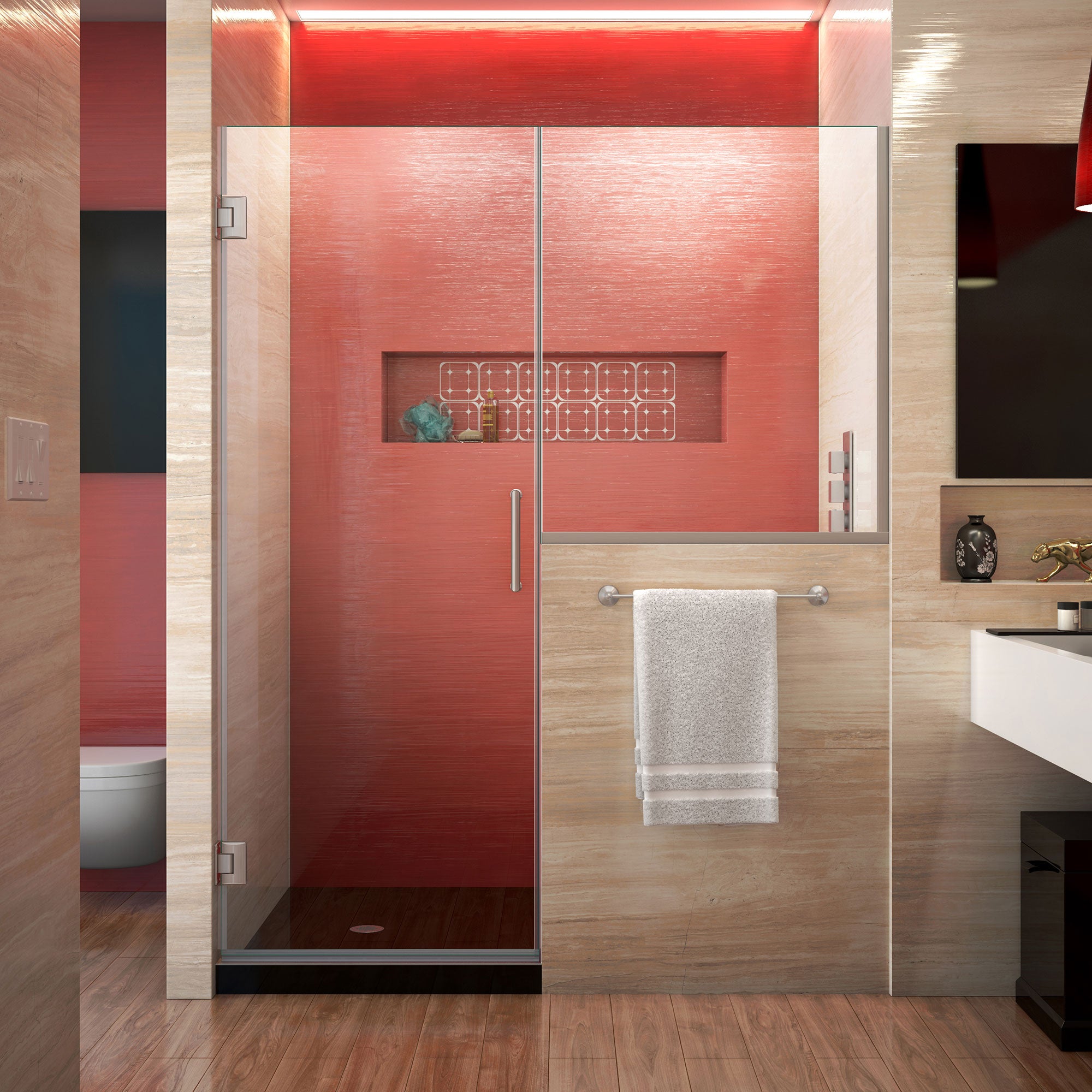 DreamLine Unidoor Plus 66 - 66 1/2 inch W x 72 inch H Frameless Hinged Shower Door with 36 inch Half Panel