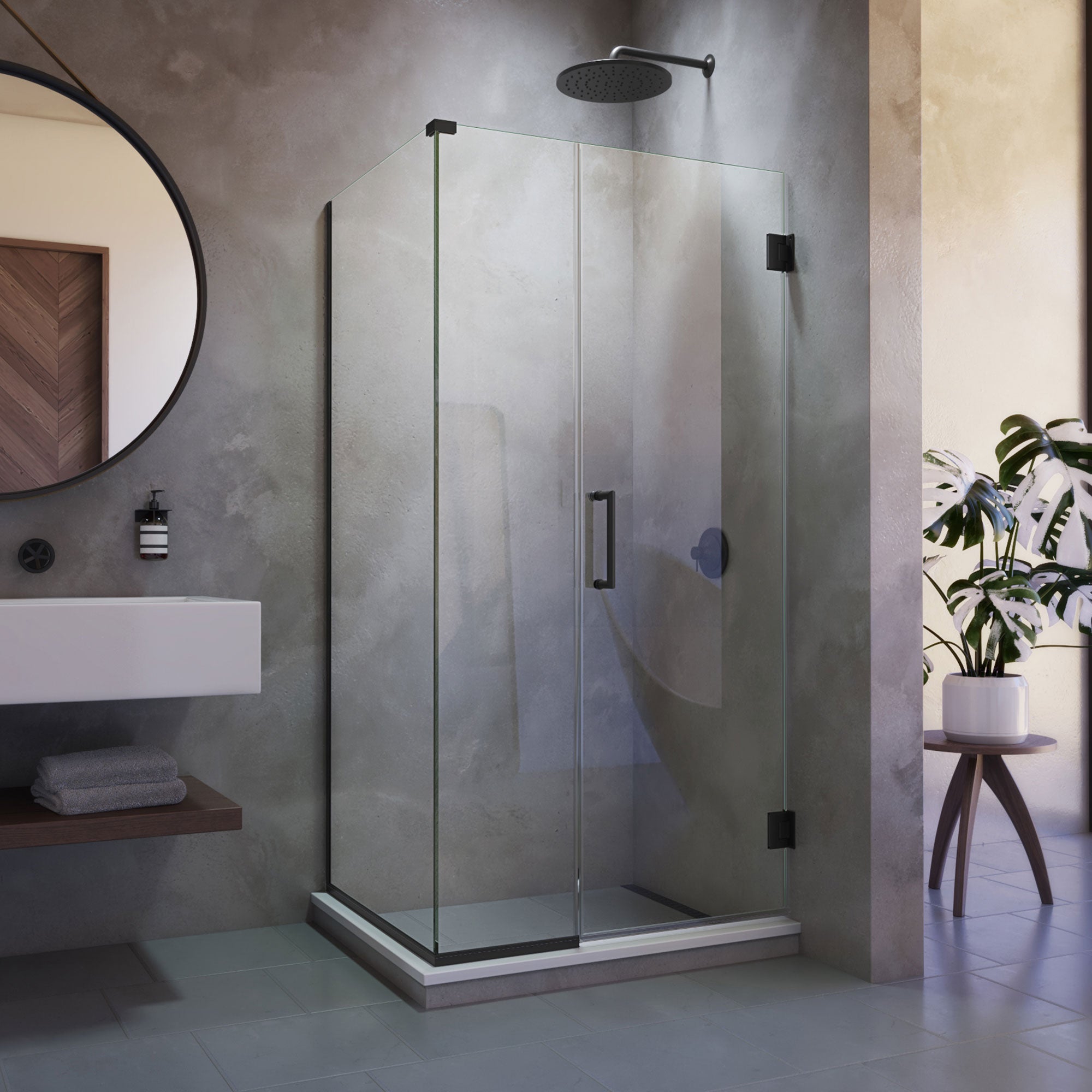 DreamLine Unidoor Plus 42 inch W x 34 3/8 inch D x 72 inch H Frameless Hinged Shower Enclosure