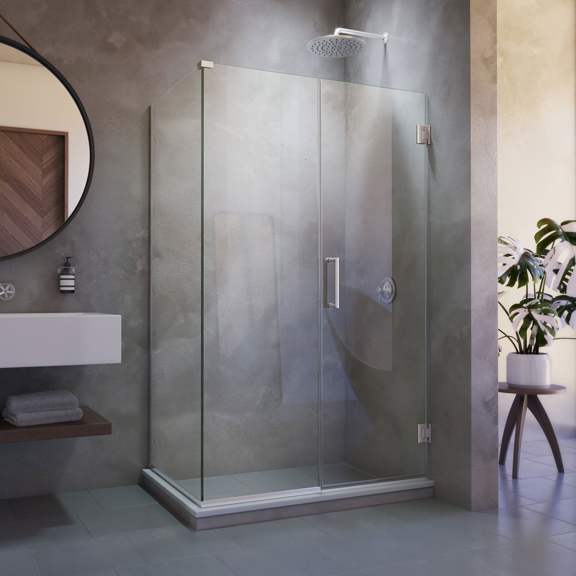 DreamLine Unidoor Plus 45 inch W x 34 3/8 inch D x 72 inch H Frameless Hinged Shower Enclosure