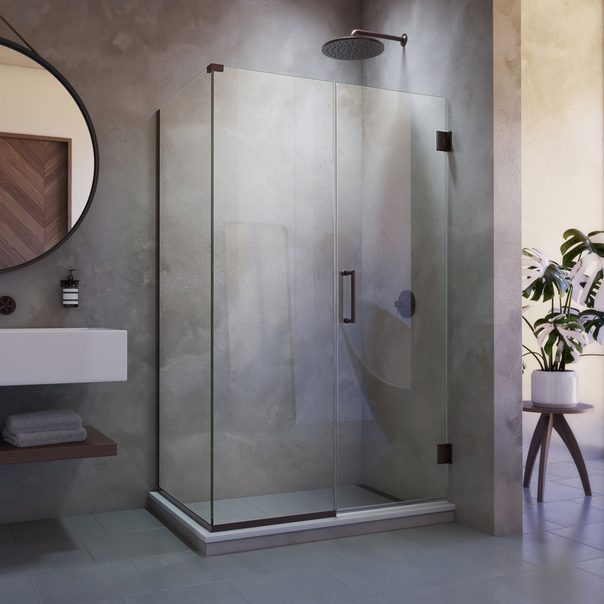 DreamLine Unidoor Plus 53 inch W x 30 3/8 inch D x 72 inch H Frameless Hinged Shower Enclosure