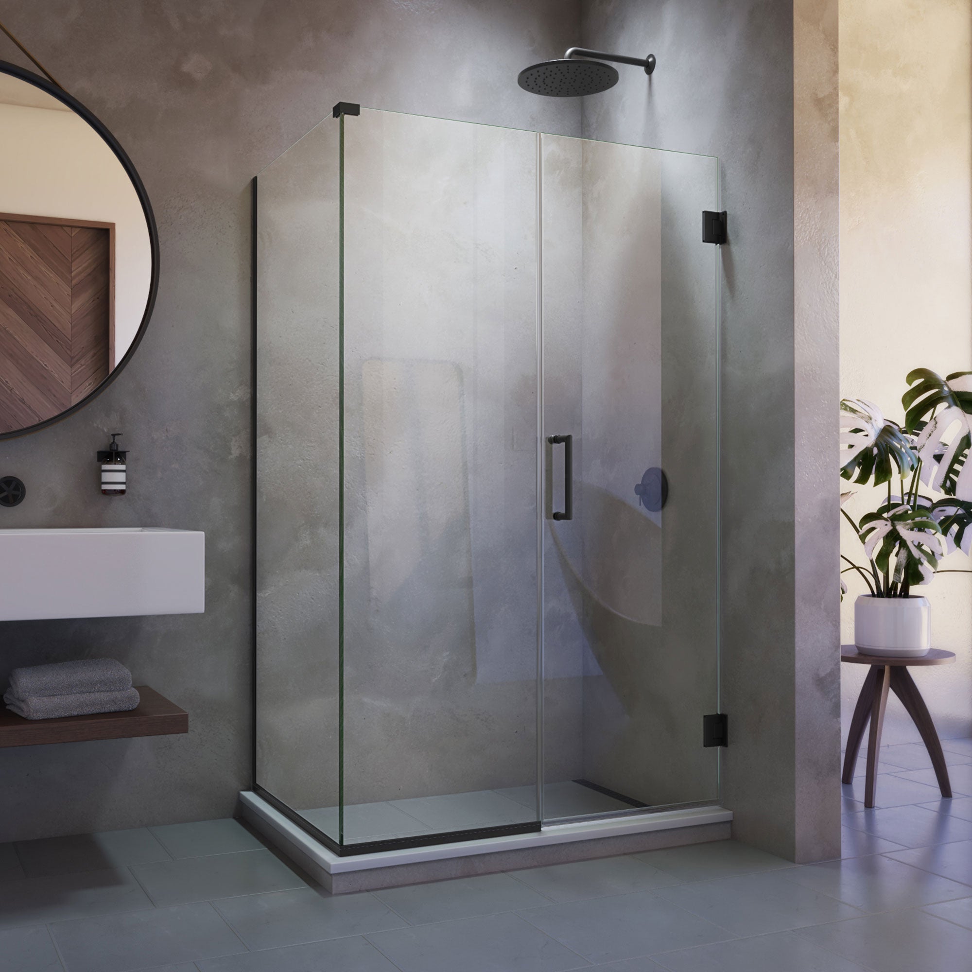 DreamLine Unidoor Plus 47 1/2 inch W x 34 3/8 inch D x 72 inch H Frameless Hinged Shower Enclosure