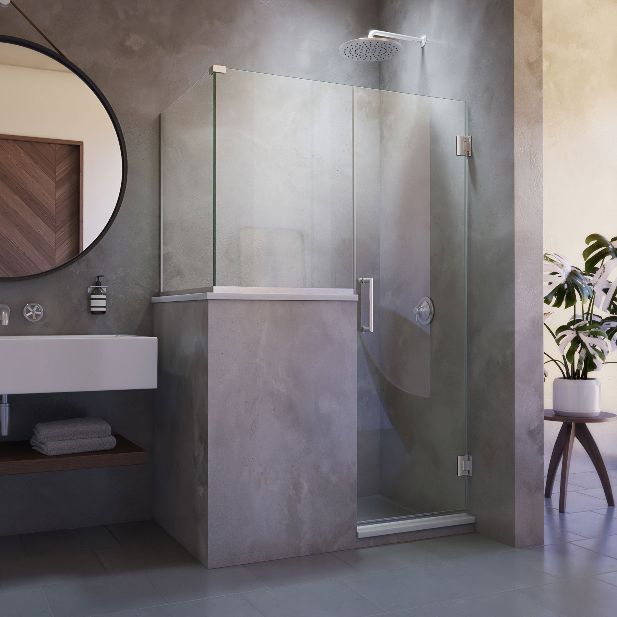 DreamLine Unidoor Plus 47 inch W x 30 3/8 inch D x 72 inch H Frameless Hinged Shower Enclosure