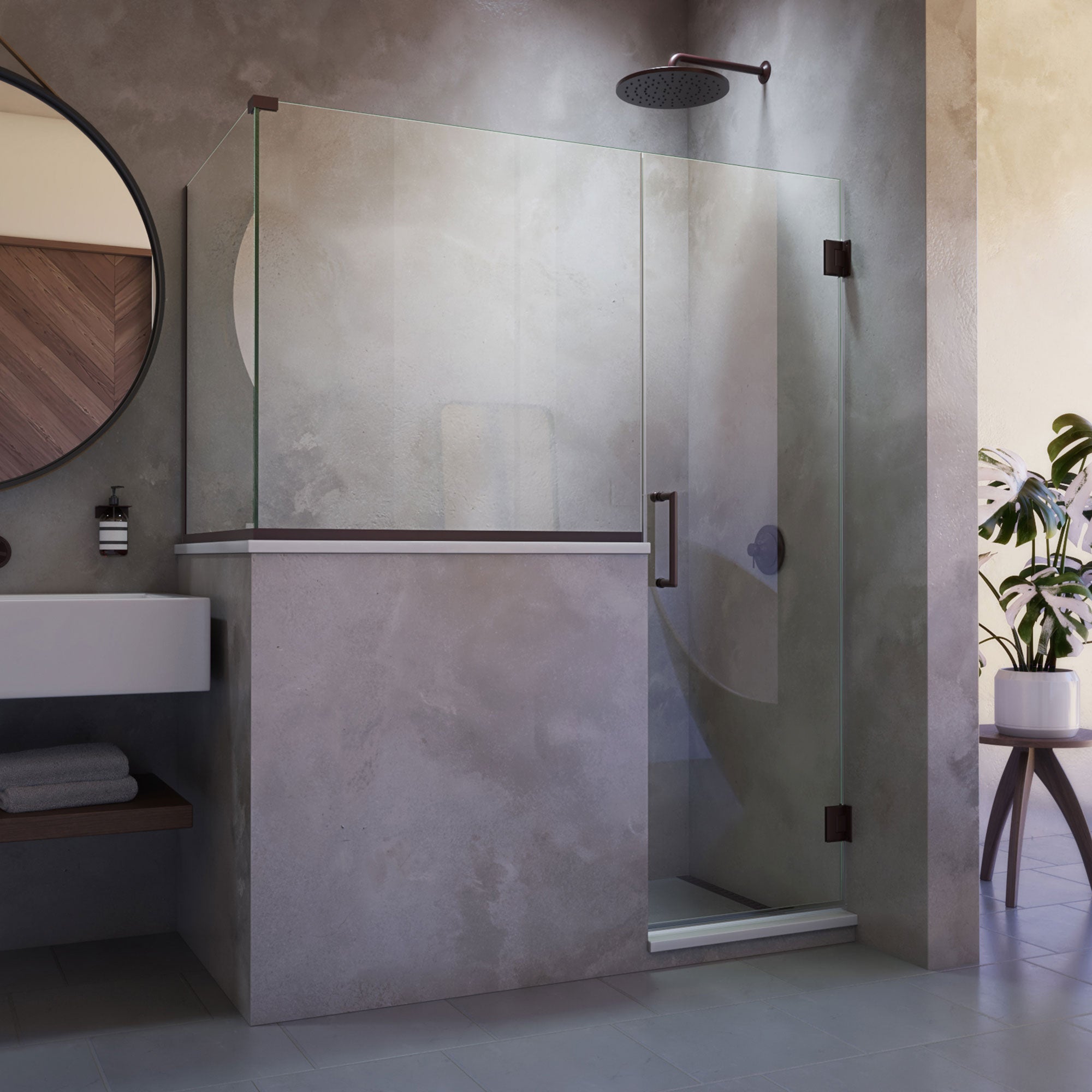 DreamLine Unidoor Plus 53 inch W x 36 3/8 inch D x 72 inch H Frameless Hinged Shower Enclosure