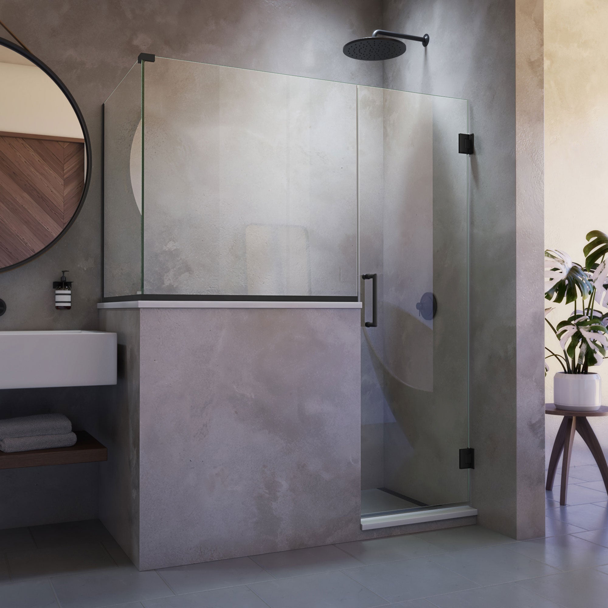 DreamLine Unidoor Plus 59 inch W x 30 3/8 inch D x 72 inch H Frameless Hinged Shower Enclosure (Model -SHEN-2423363430)