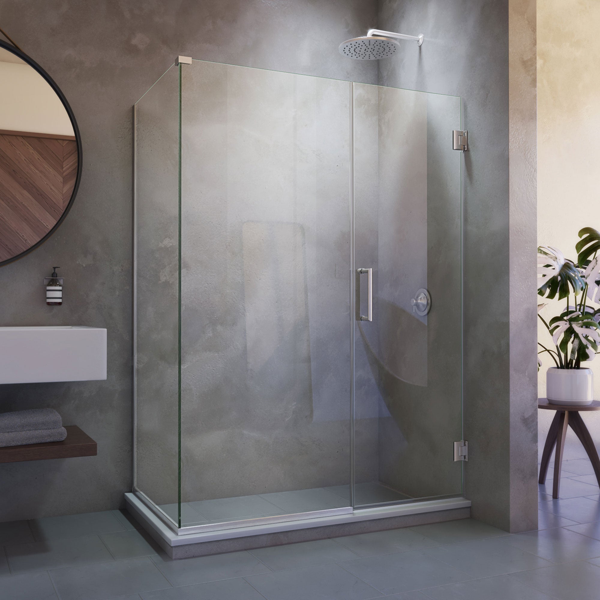 DreamLine Unidoor Plus 54 inch W x 34 3/8 inch D x 72 inch H Frameless Hinged Shower Enclosure