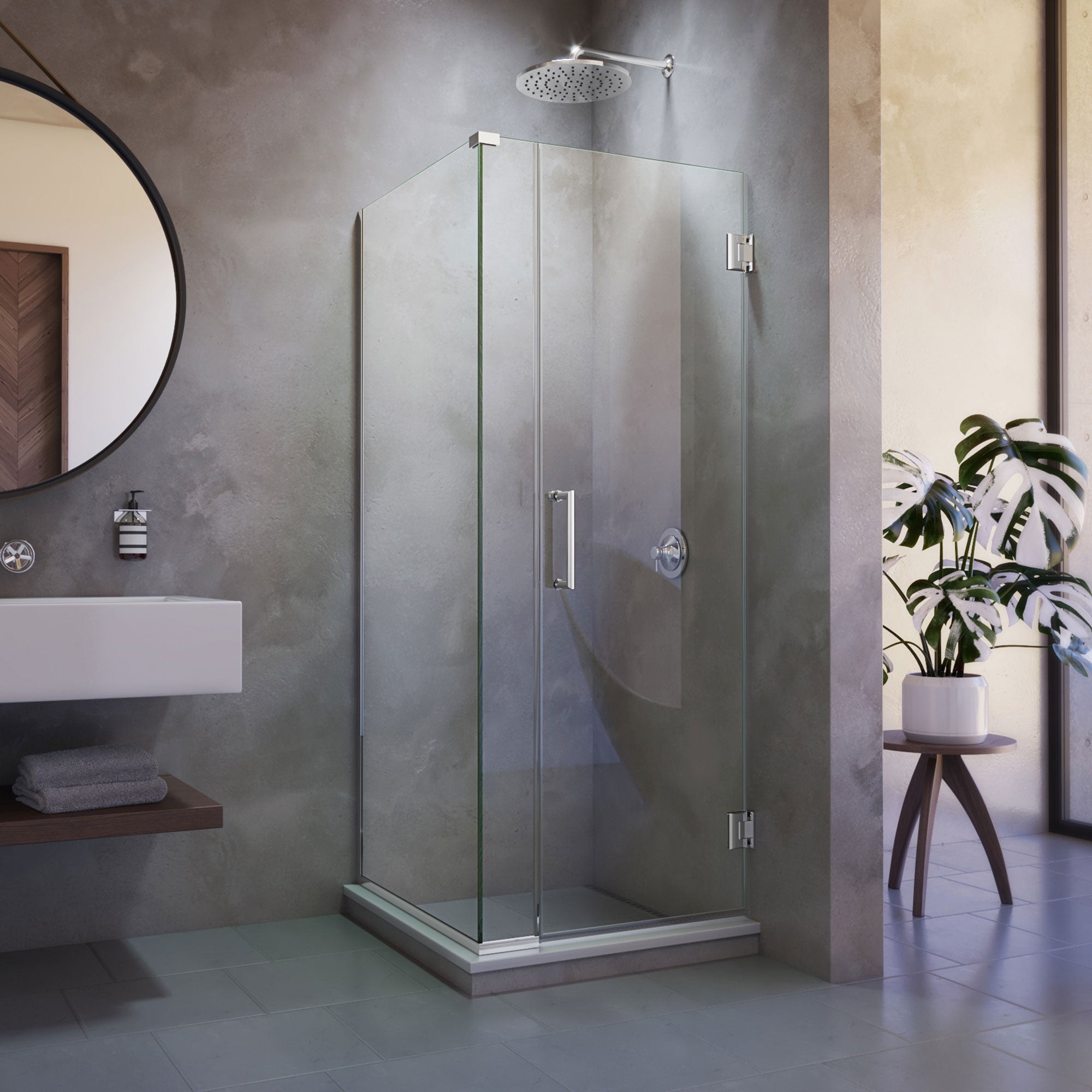 DreamLine Unidoor Plus 33 inch W x 34 3/8 inch D x 72 inch H Frameless Hinged Shower Enclosure