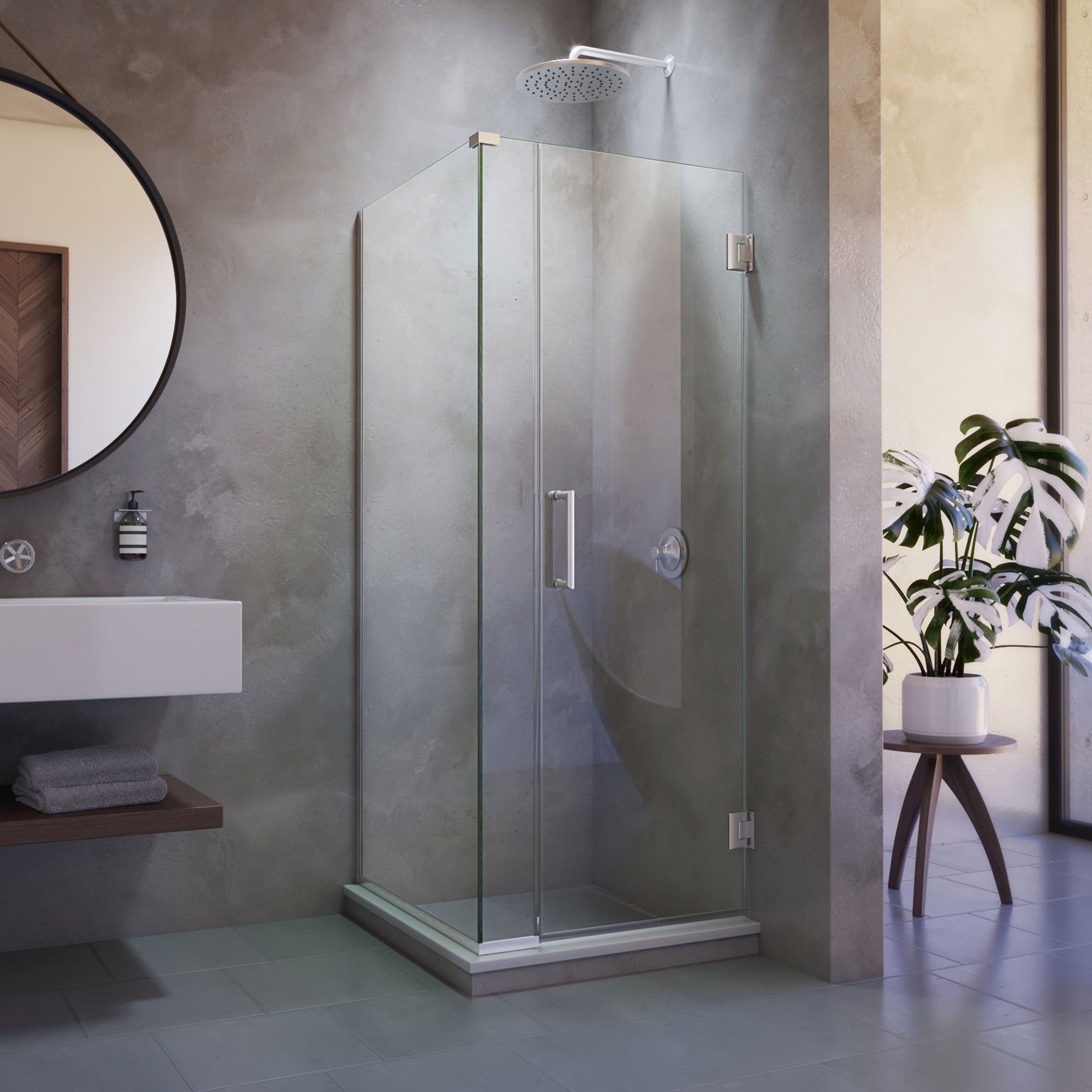 DreamLine Unidoor Plus 34 1/2 inch W x 30 3/8 inch D x 72 inch H Frameless Hinged Shower Enclosure
