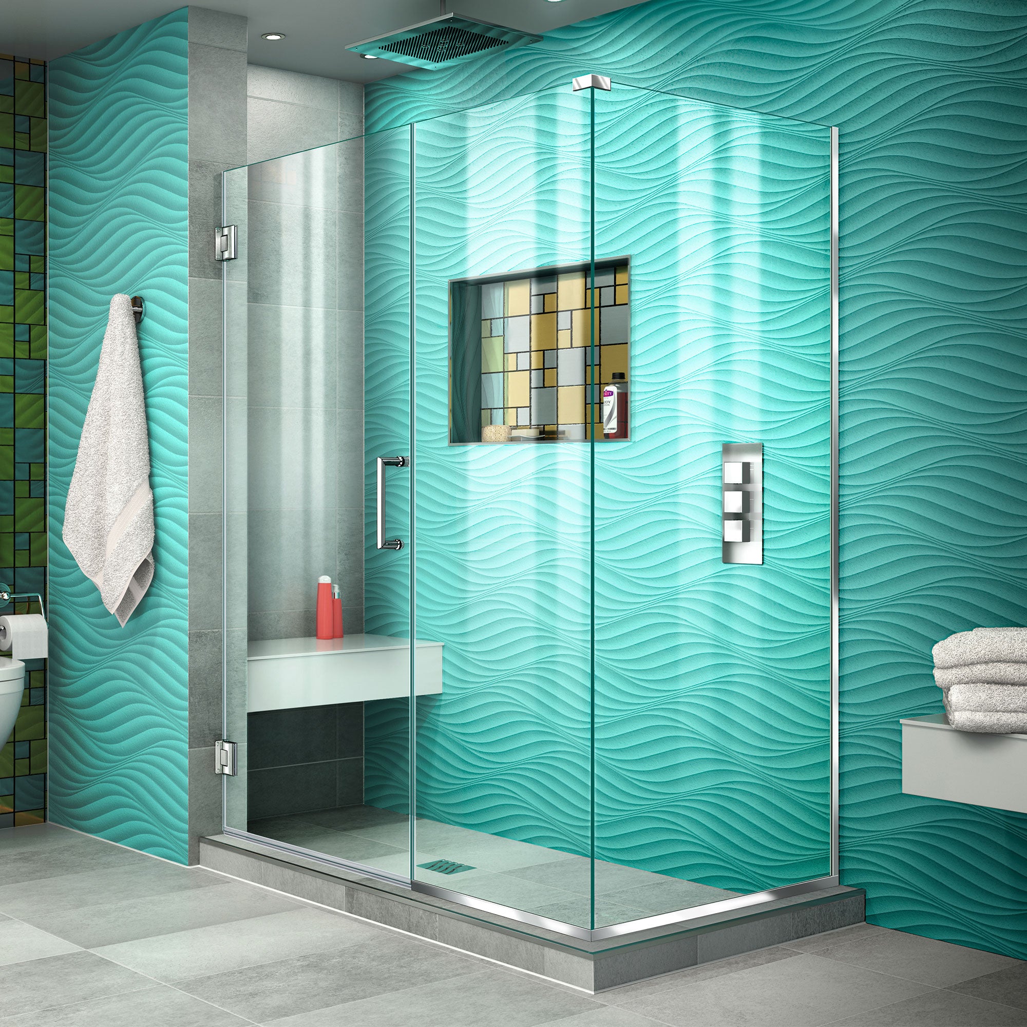 DreamLine Unidoor Plus 45 inch W x 30 3/8 inch D x 72 inch H Frameless Hinged Shower Enclosure