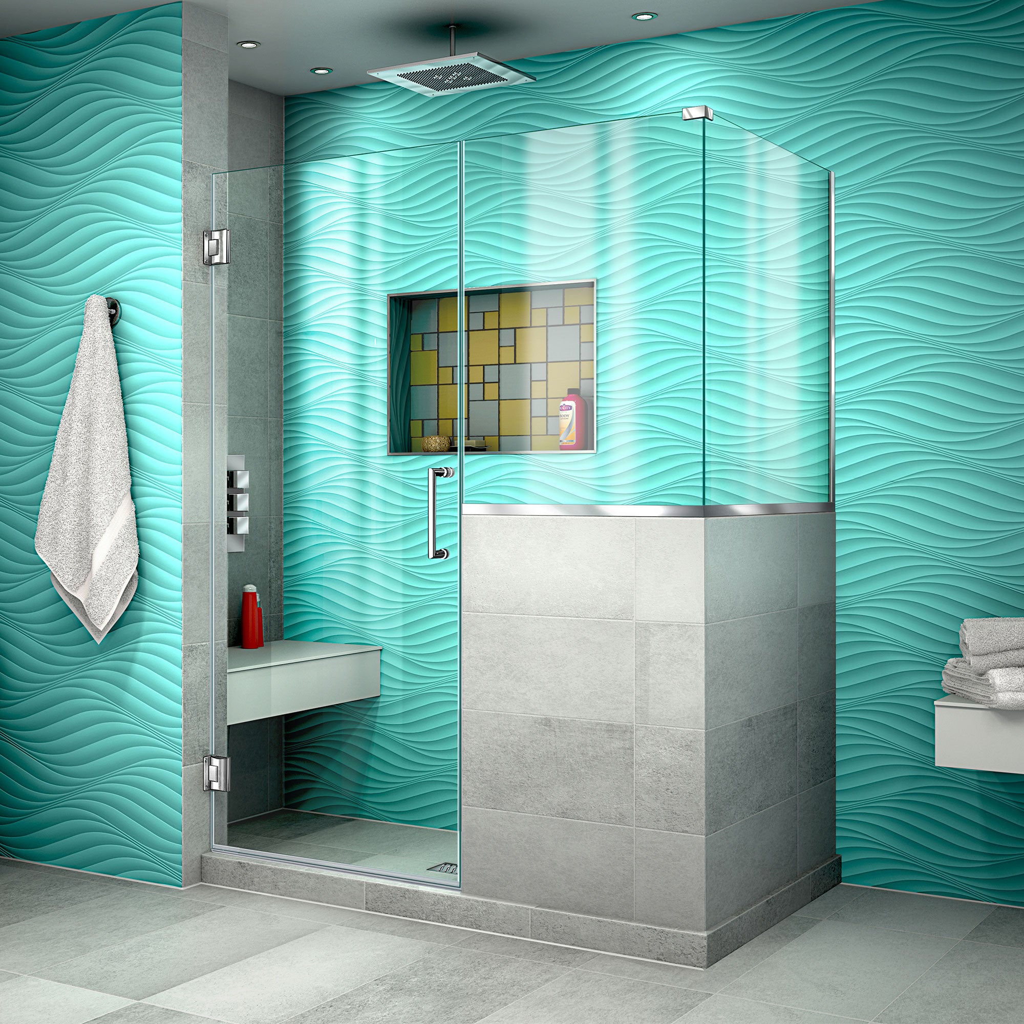 DreamLine Unidoor Plus 47 inch W x 36 3/8 inch D x 72 inch H Frameless Hinged Shower Enclosure