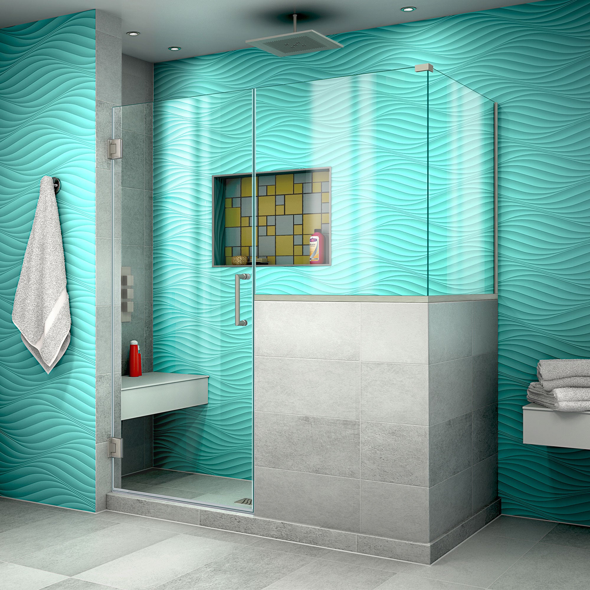 DreamLine Unidoor Plus 59 inch W x 36 3/8 inch D x 72 inch H Frameless Hinged Shower Enclosure