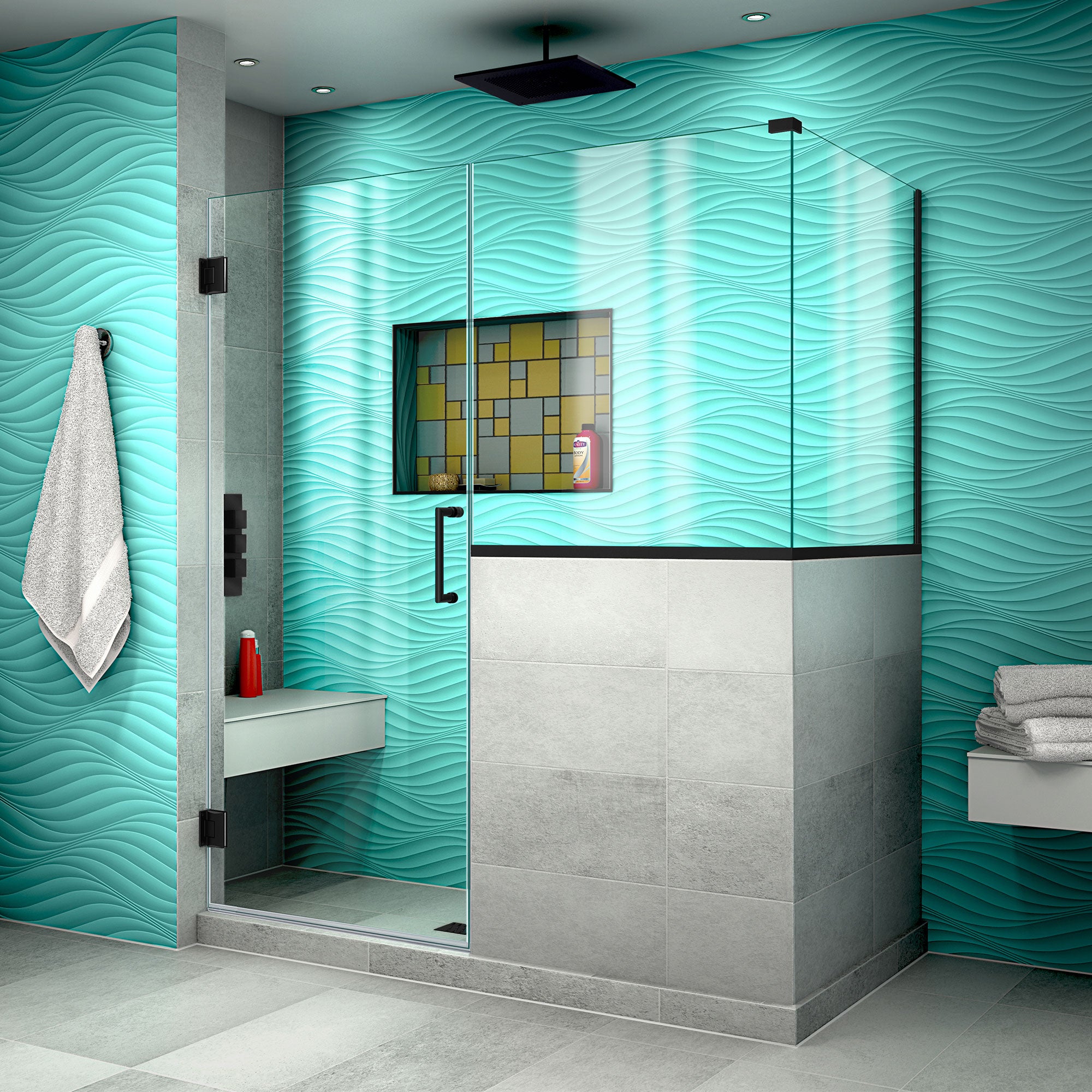 DreamLine Unidoor Plus 57 inch W x 36 3/8 inch D x 72 inch H Frameless Hinged Shower Enclosure