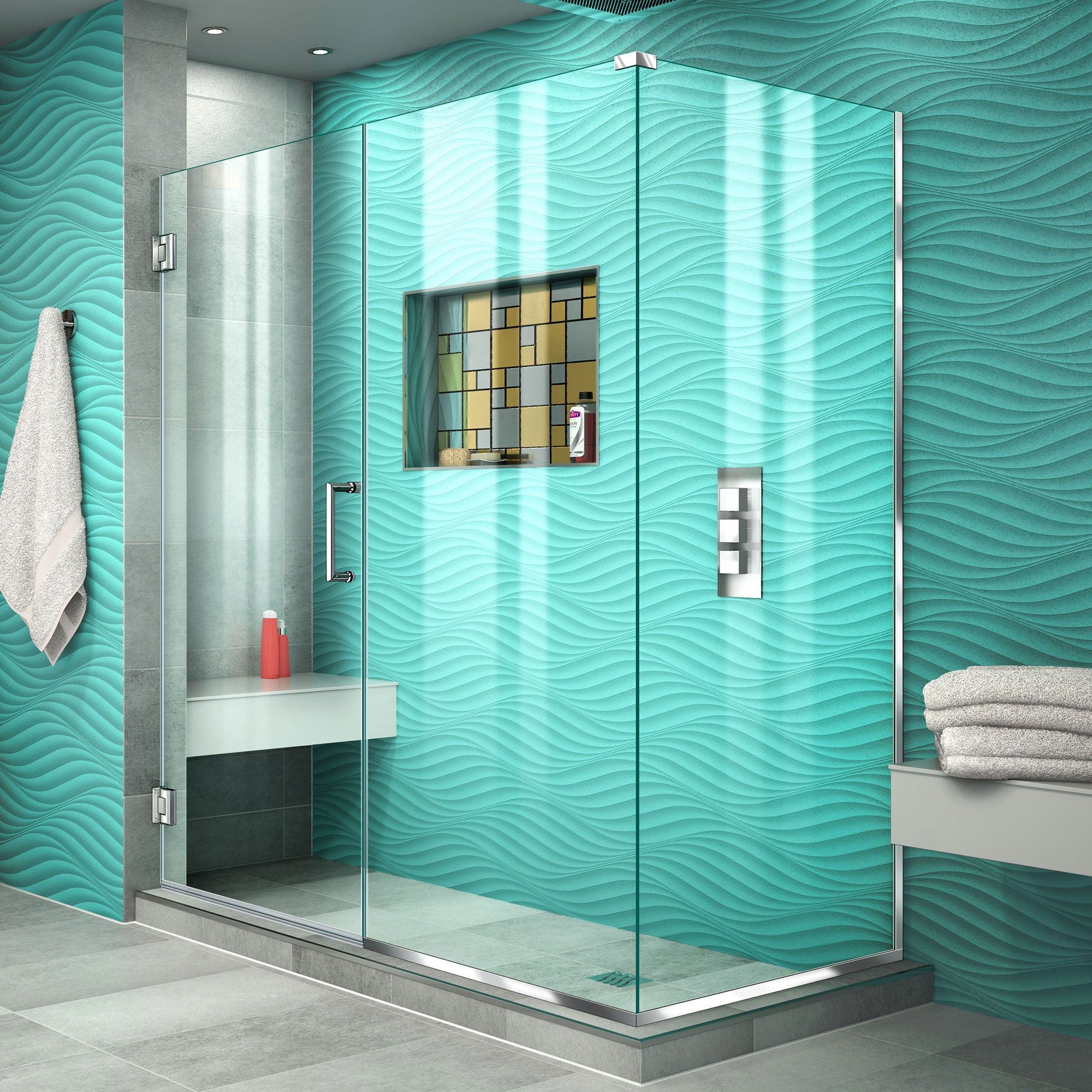 DreamLine Unidoor Plus 55 1/2 inch W x 30 3/8 inch D x 72 inch H Frameless Hinged Shower Enclosure