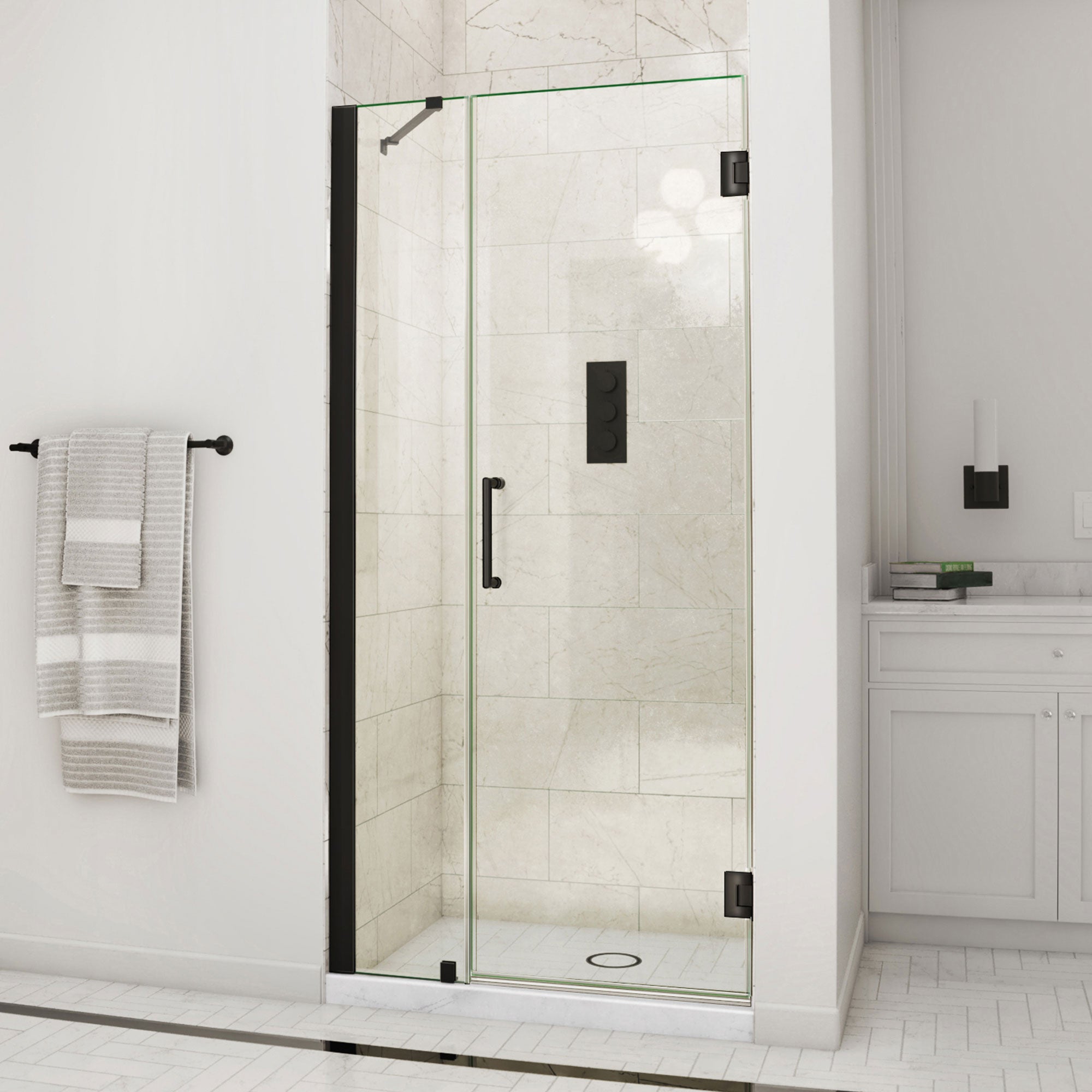 DreamLine Unidoor 41 - 42 inch W x 72 inch H Frameless Hinged Shower Door with Support Arm