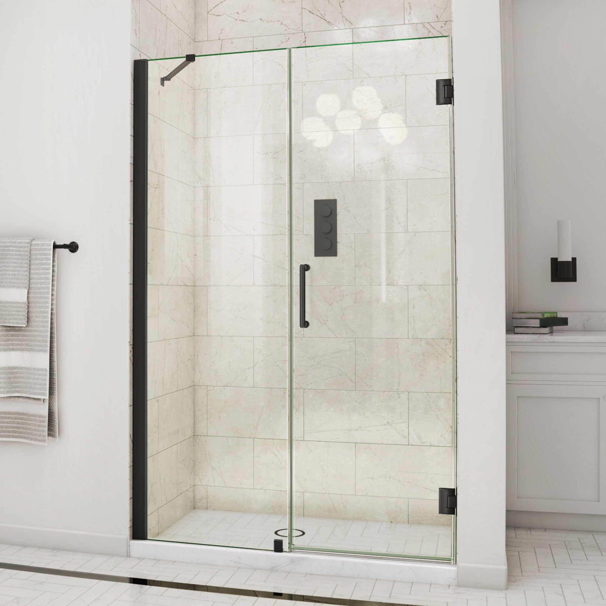 DreamLine Unidoor 48 - 49 inch W x 72 inch H Frameless Hinged Shower Door with Support Arm