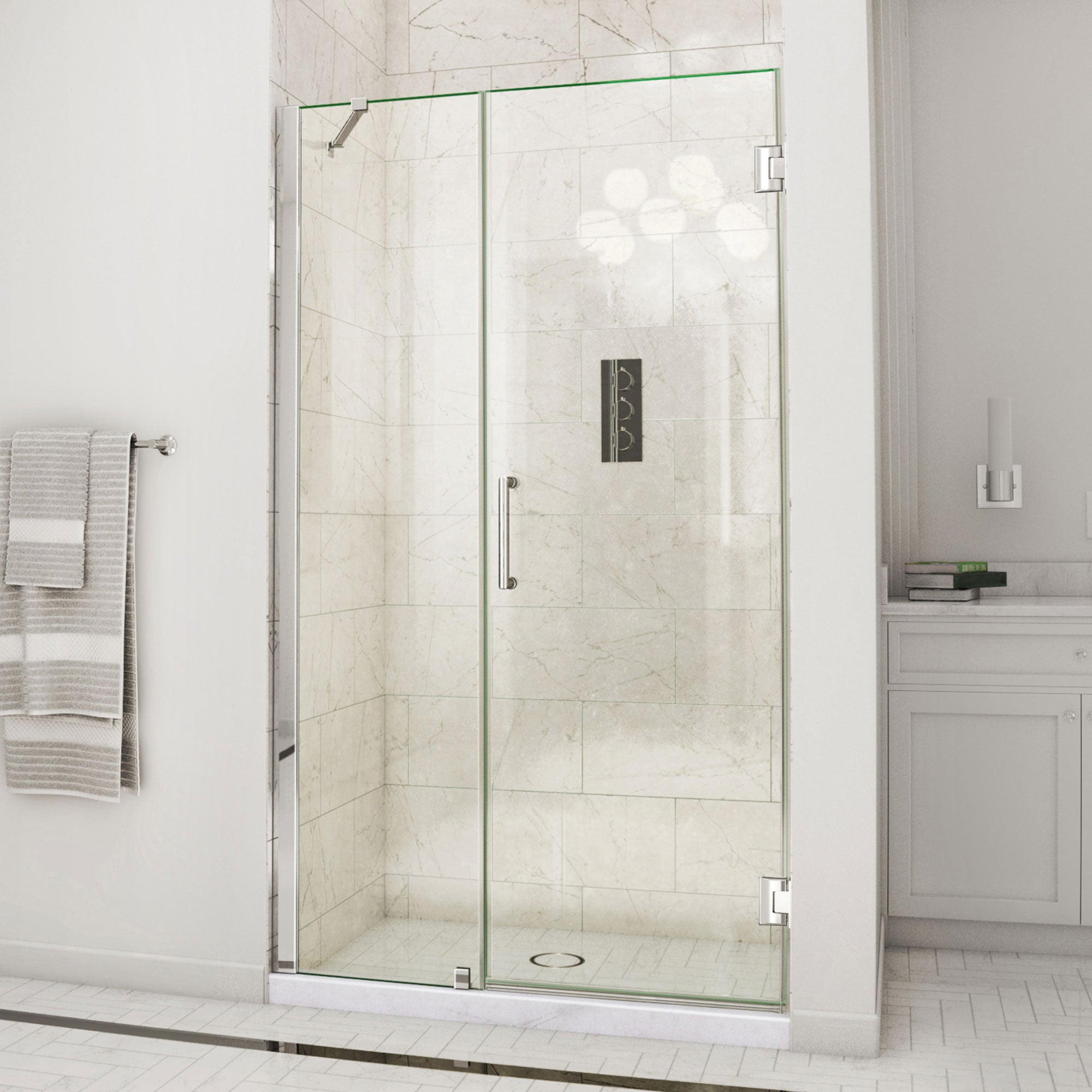 DreamLine Unidoor 47 - 48 inch W x 72 inch H Frameless Hinged Shower Door with Support Arm