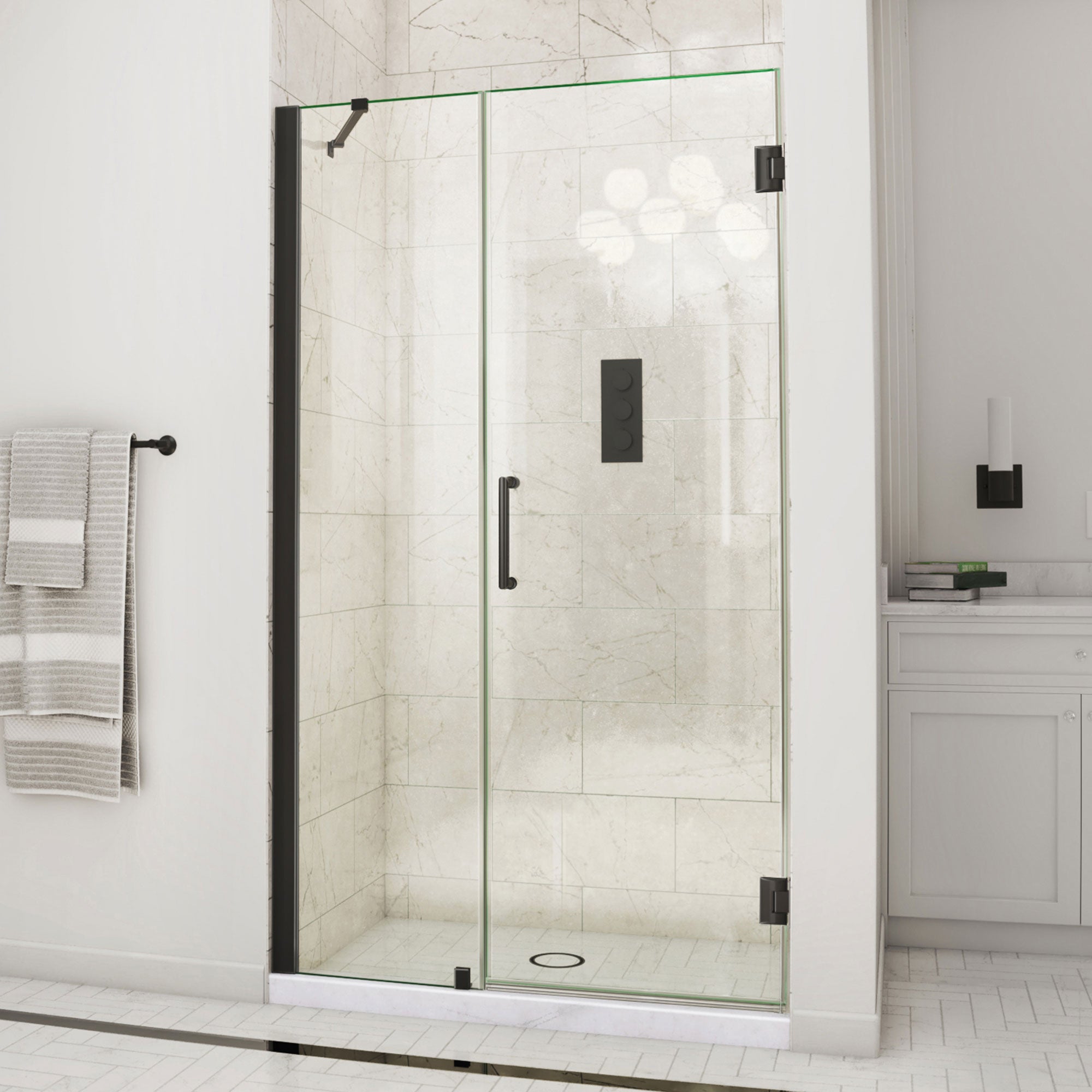 DreamLine Unidoor 45 - 46 inch W x 72 inch H Frameless Hinged Shower Door with Support Arm