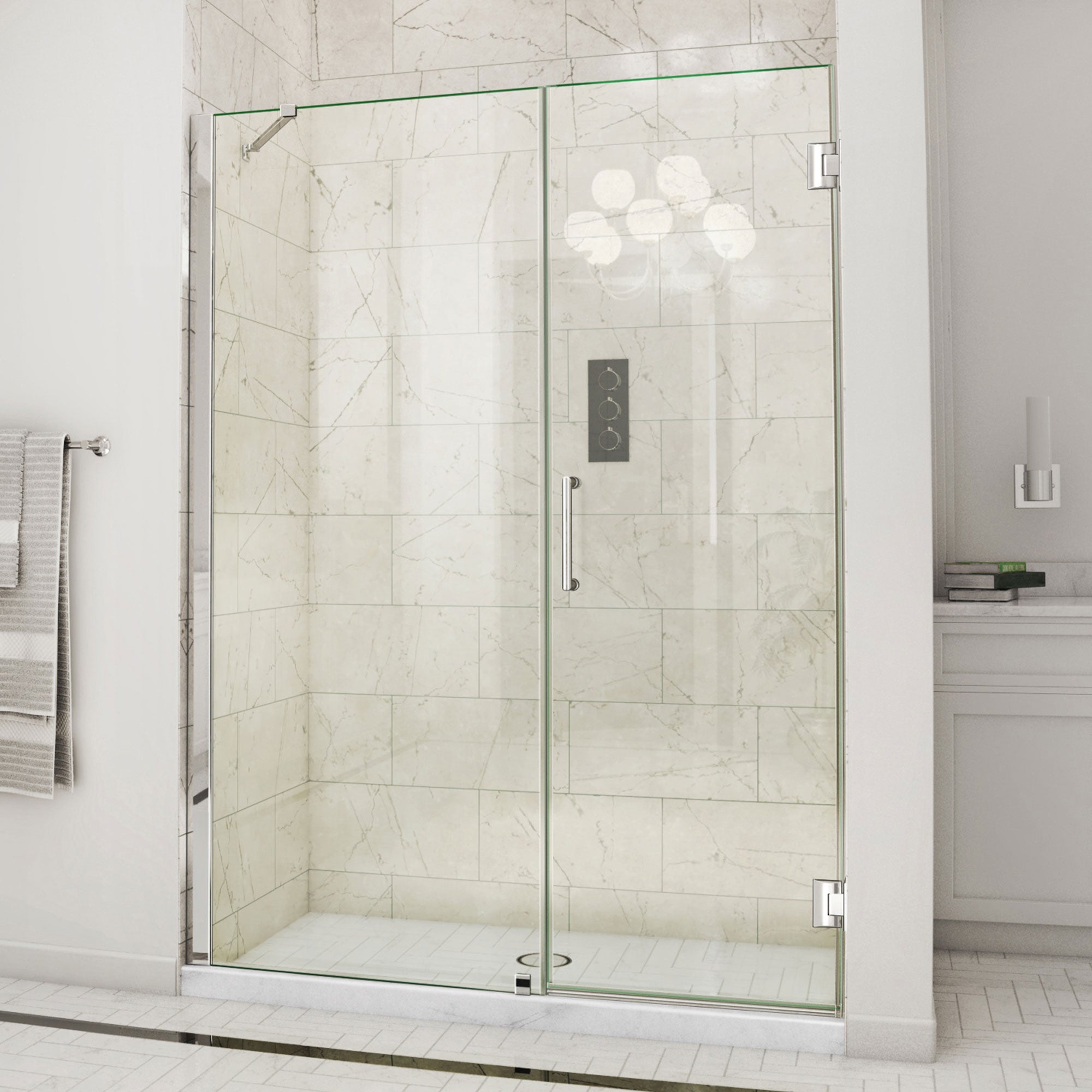 DreamLine Unidoor 58 - 59 inch W x 72 inch H Frameless Hinged Shower Door with Support Arm