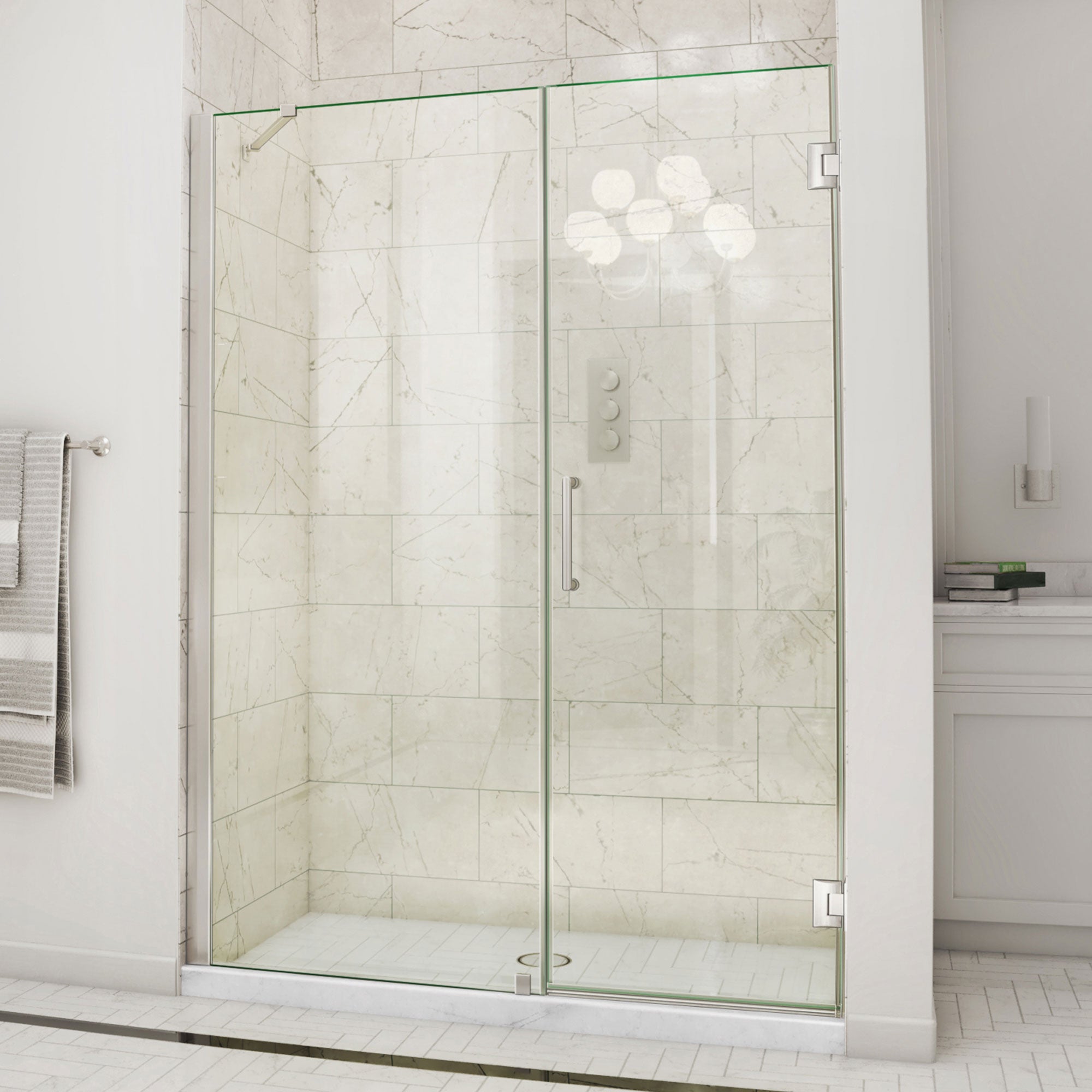 DreamLine Unidoor 59 - 60 inch W x 72 inch H Frameless Hinged Shower Door with Support Arm
