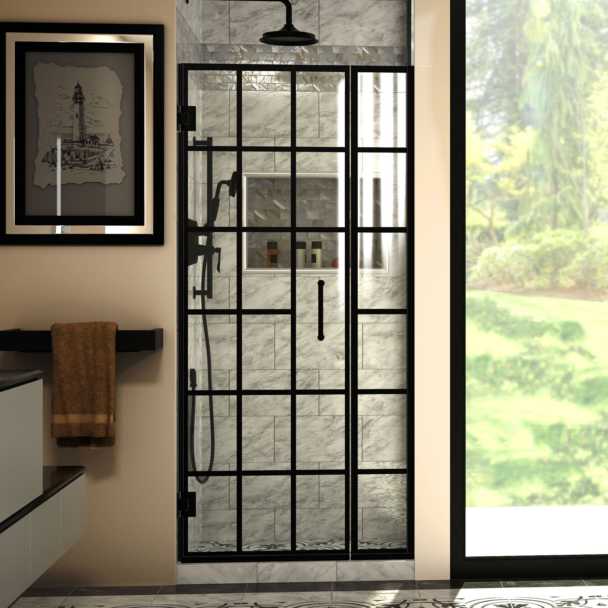 DreamLine Unidoor Toulon 34 - 34 1/2 inch W x 72 inch H Frameless Hinged Shower Door