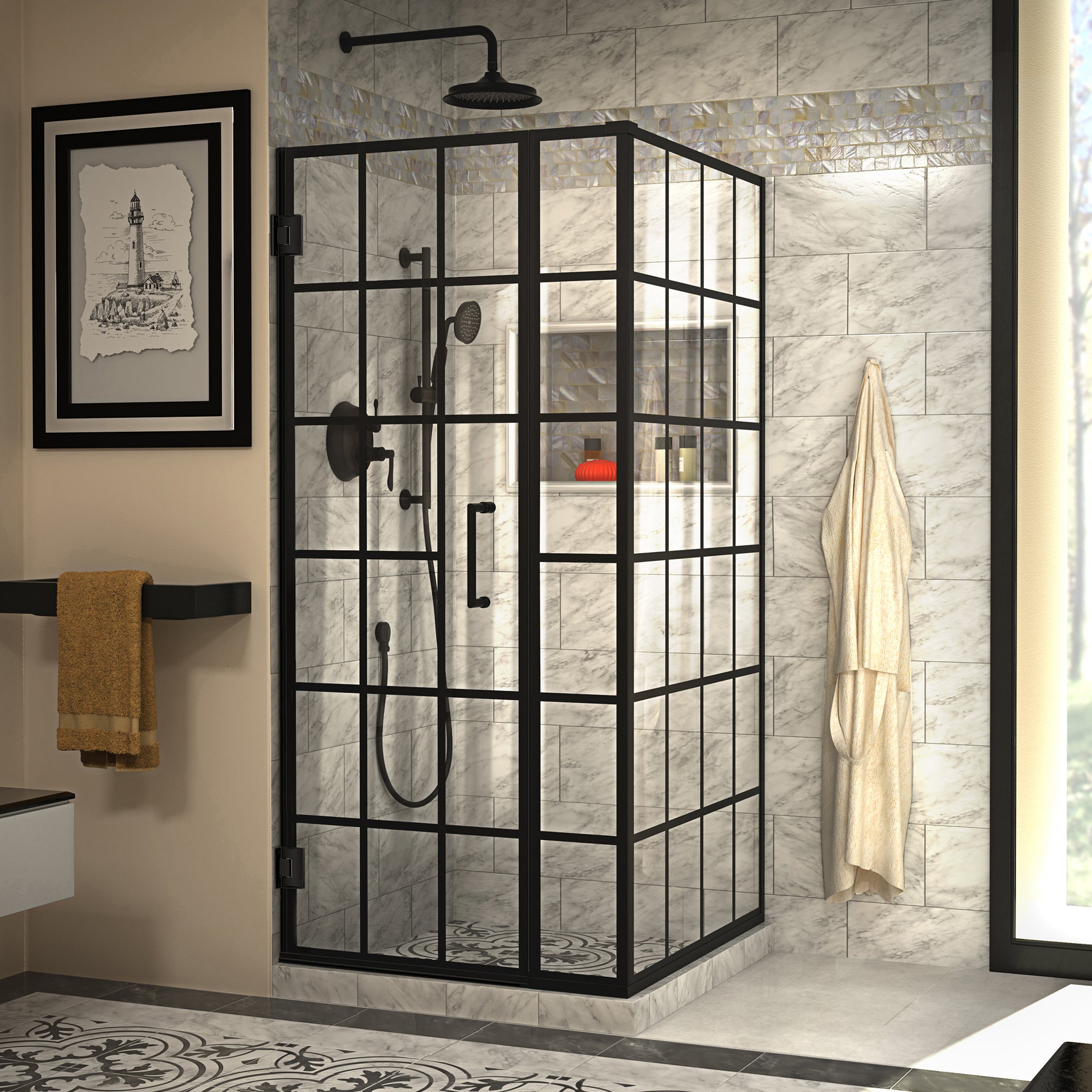 DreamLine Unidoor Toulon 34 3/8 inch D x 33 7/8 inch W x 72 inch H Frameless Hinged Shower Enclosure