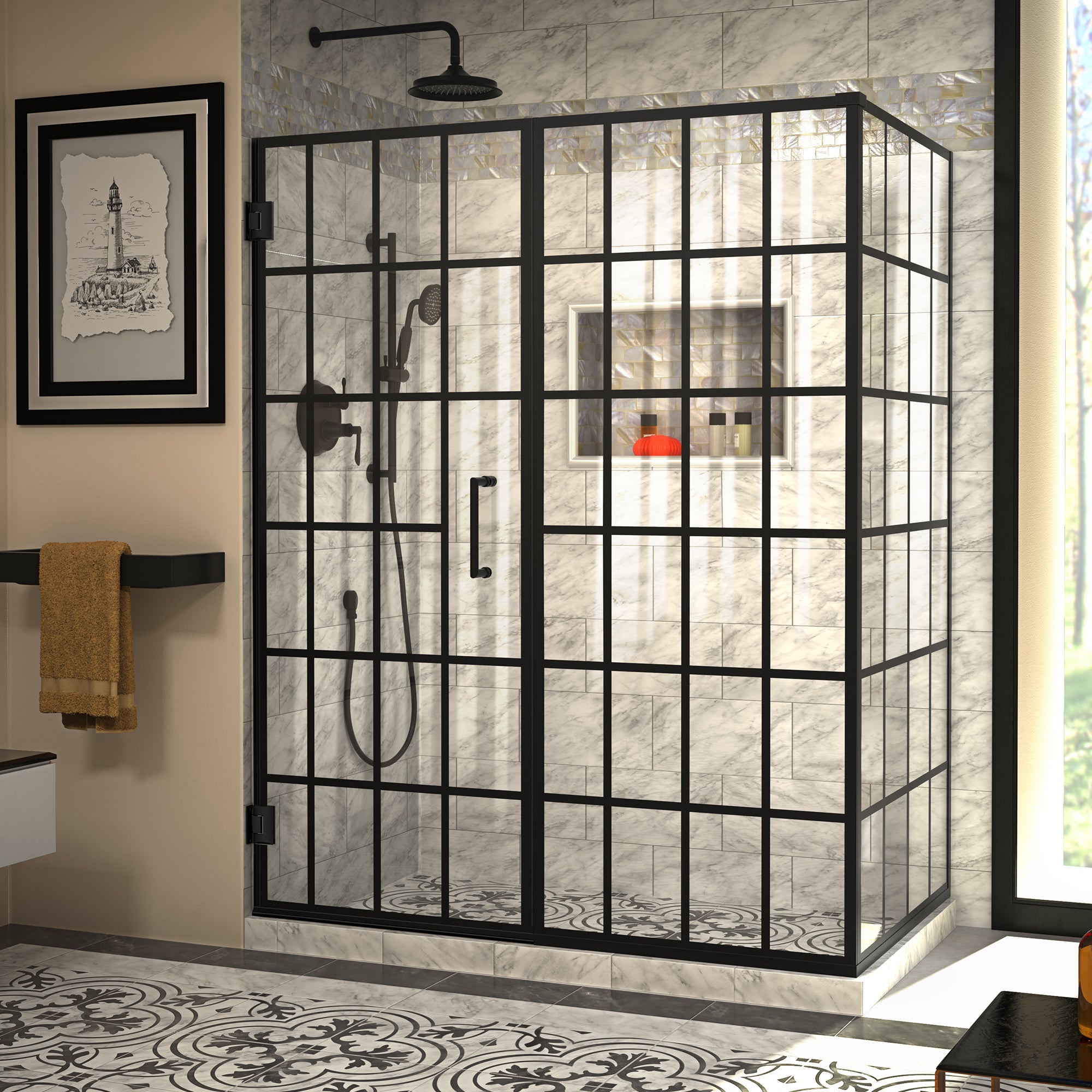 DreamLine Unidoor Toulon 34 3/8 inch D x 57 7/8 inch W x 72 inch H Frameless Hinged Shower Enclosure