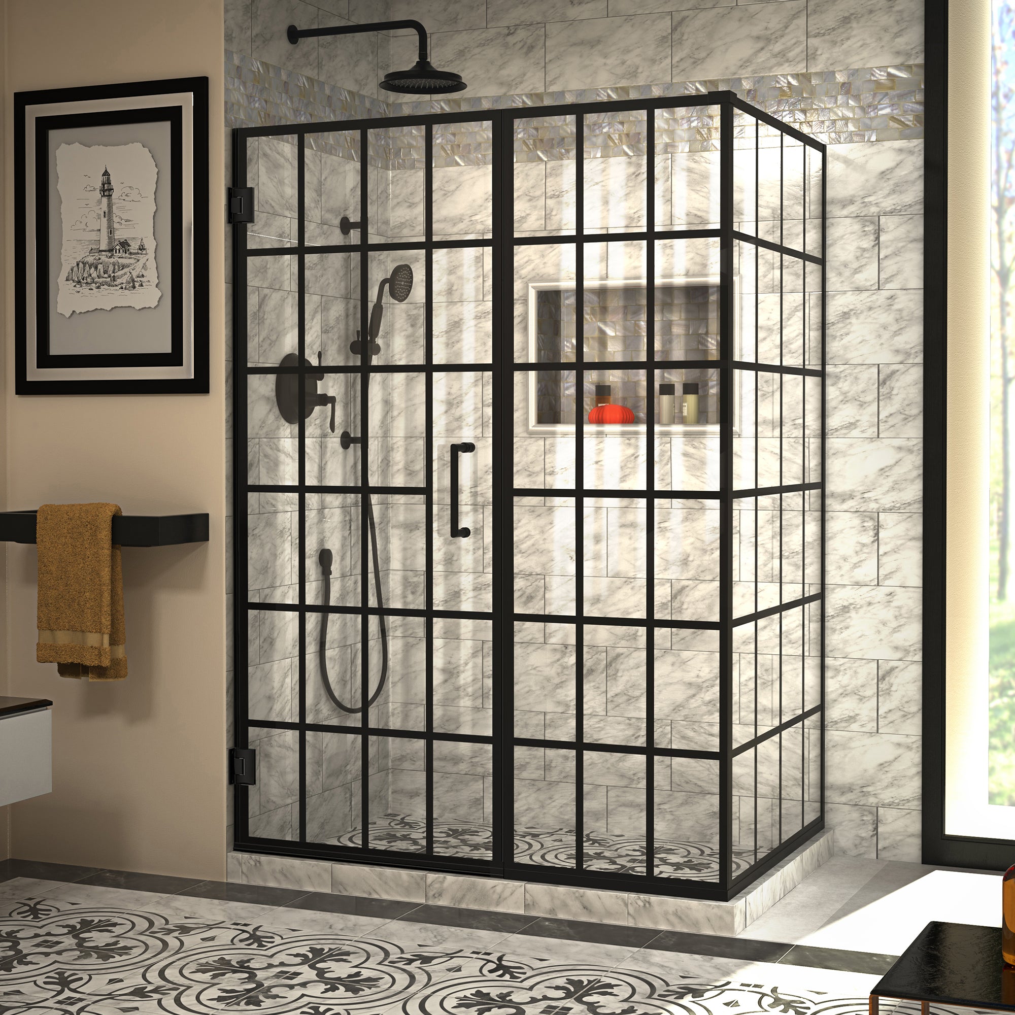 DreamLine Unidoor Toulon 34 3/8 inch D x 51 7/8 inch W x 72 inch H Frameless Hinged Shower Enclosure