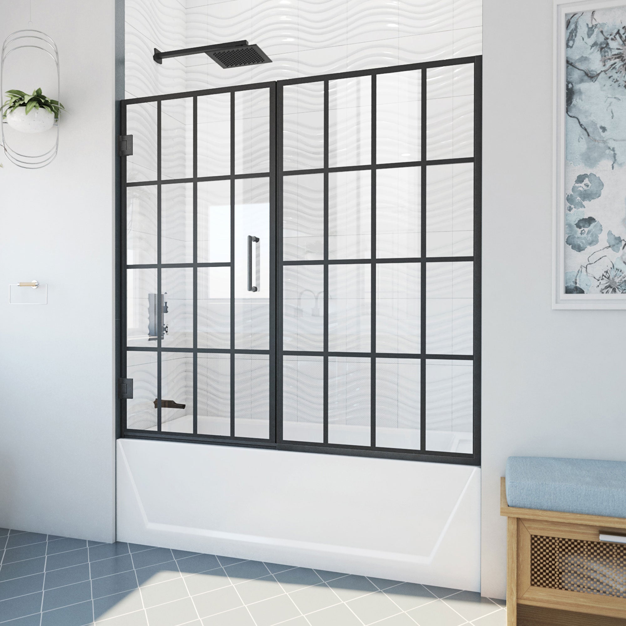 DreamLine Unidoor Toulon 58 - 58 1/2 inch W x 58 inch H Frameless Hinged Tub Door in Matte Black