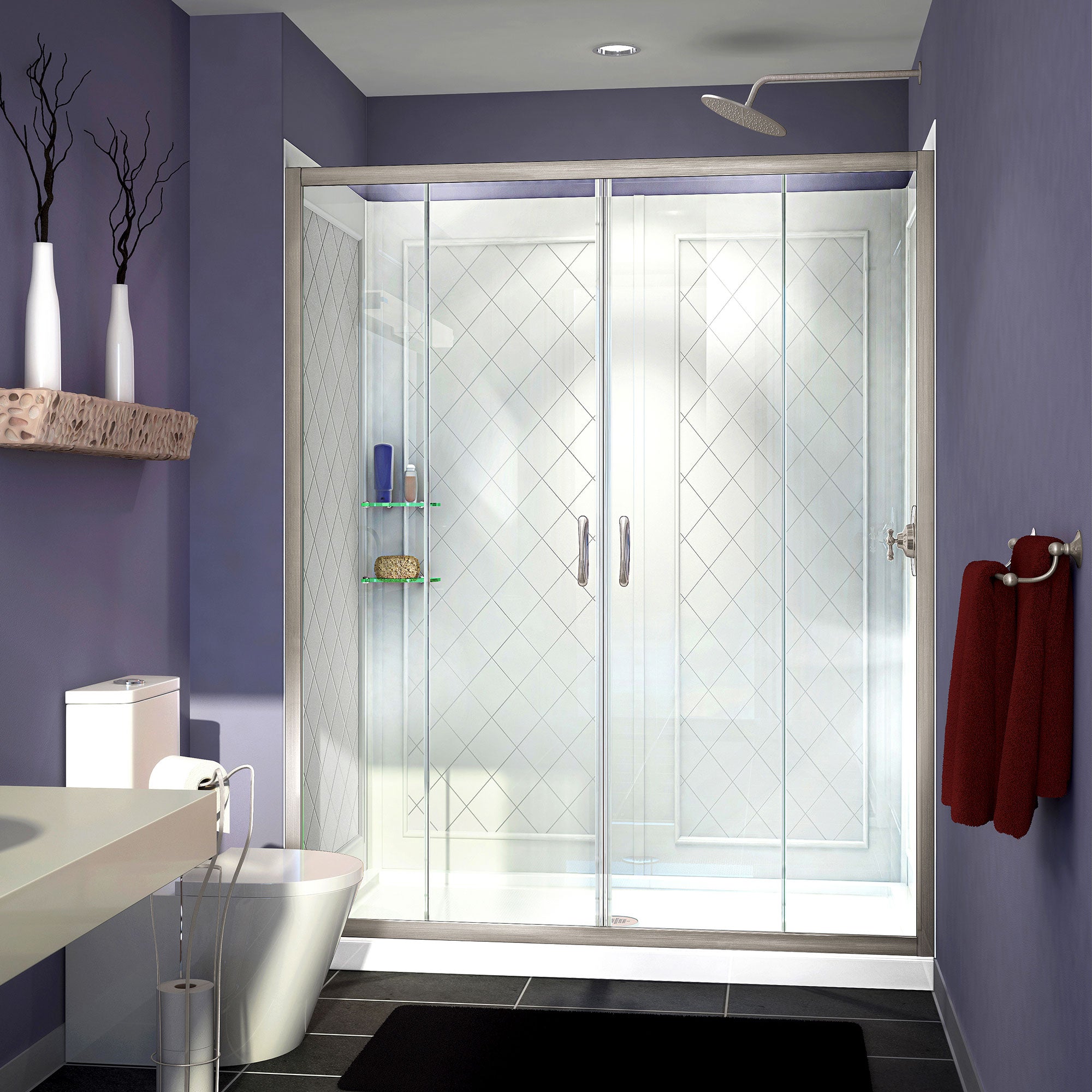 DreamLine Visions 30 inch D x 60 inch W x 76 3/4 inch H Semi-Frameless Sliding Shower Door