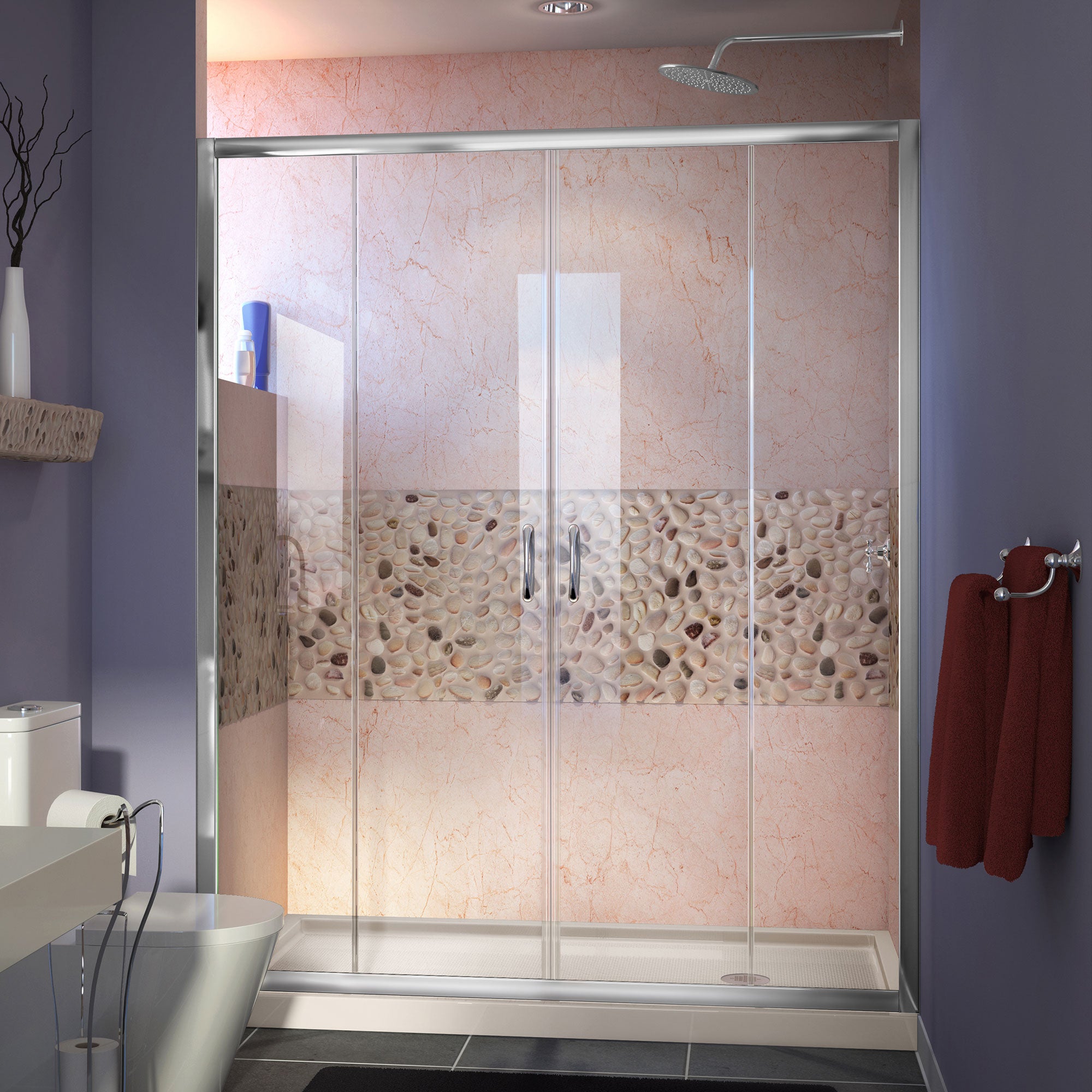 DreamLine Visions 32 inch D x 60 inch W x 74 3/4 inch H Semi-Frameless Sliding Shower Door