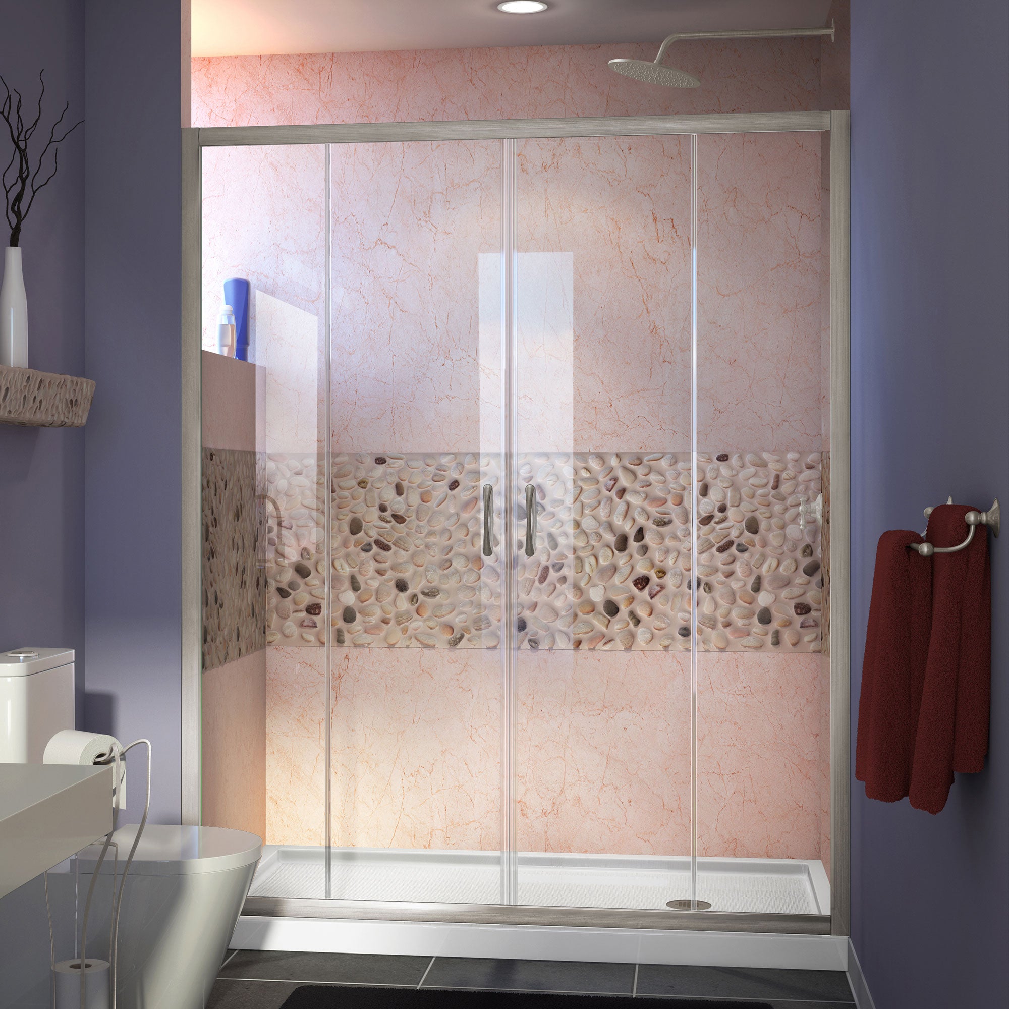 DreamLine Visions 30 inch D x 60 inch W x 74 3/4 inch H Semi-Frameless Sliding Shower Door