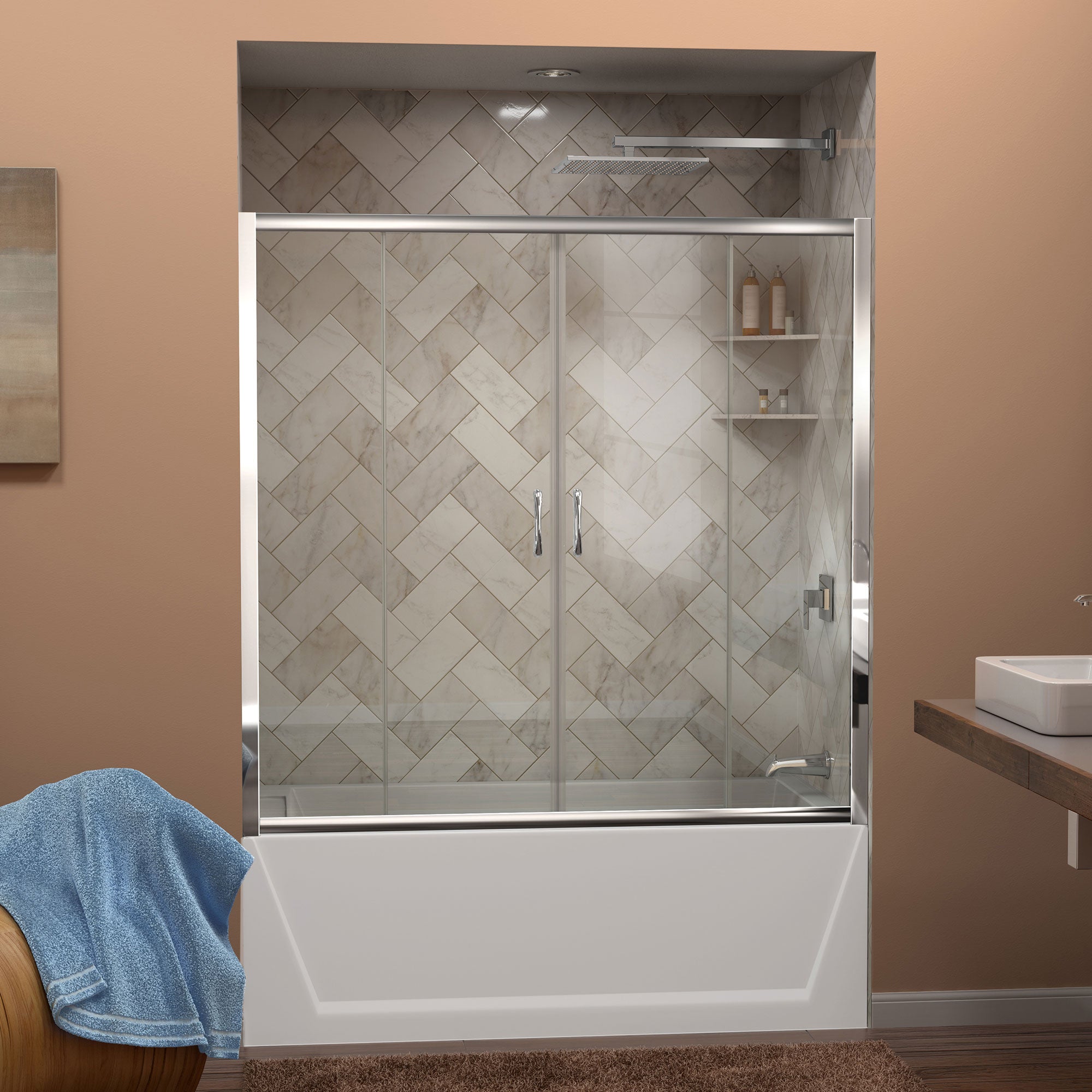 DreamLine Visions 56 - 60 inch W x 58 inch H Semi-Frameless Sliding Tub Door