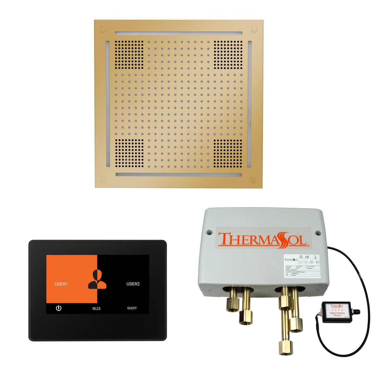 Wellness Shower Package ThermaTouch2 7 (Black Trim) — HydroVive 18 / Polished Brass / No Steam Generator,ThermaTouch2 7 (Black Trim) — HydroVive 18 / Polished Brass / PRO Series III 84 (6kW),ThermaTouch2 7 (Black Trim) — HydroVive 18 / Polished Brass / PR