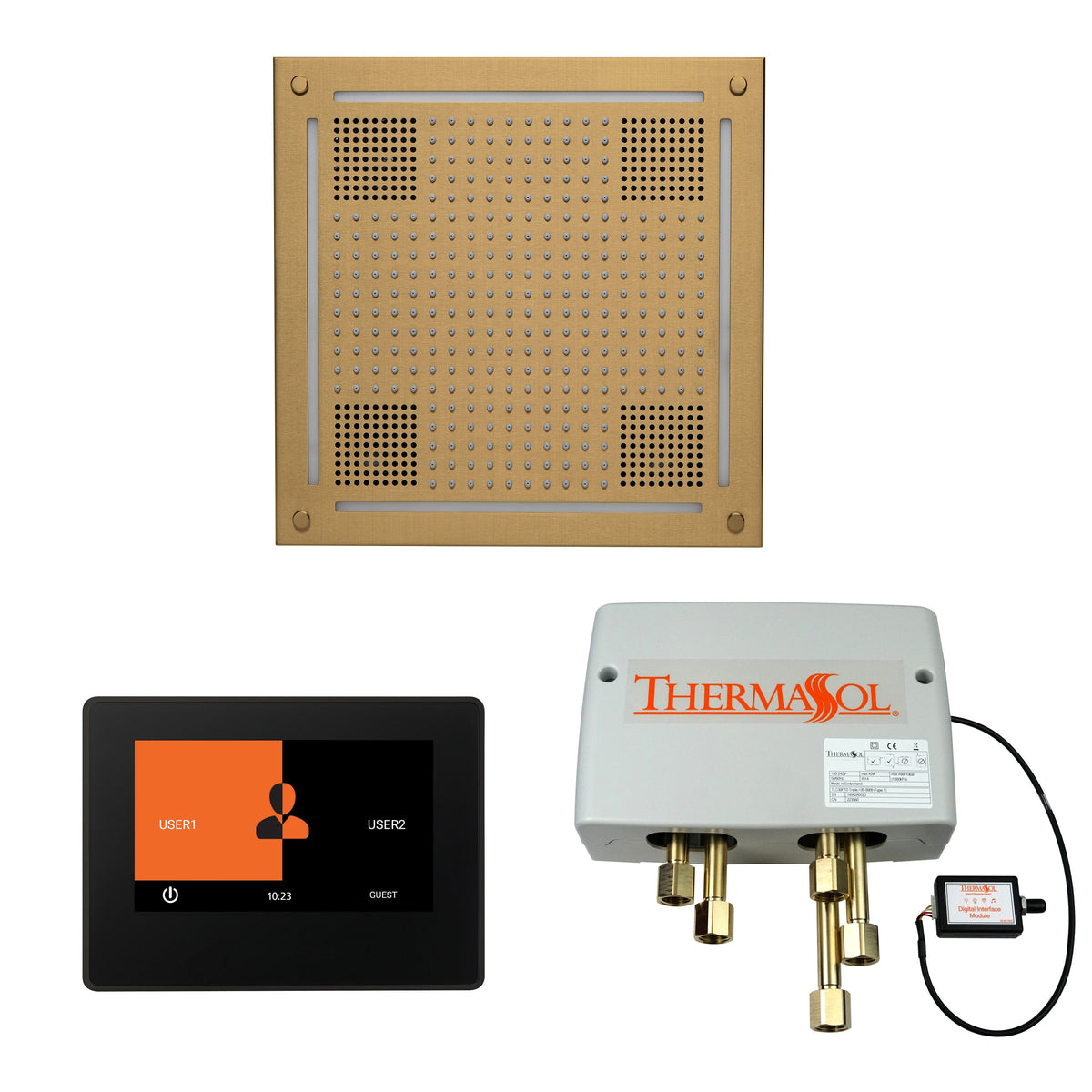Wellness Shower Package ThermaTouch2 7 (Black Trim) — HydroVive 18 / Satin Brass / No Steam Generator,ThermaTouch2 7 (Black Trim) — HydroVive 18 / Satin Brass / PRO Series III 84 (6kW),ThermaTouch2 7 (Black Trim) — HydroVive 18 / Satin Brass / PRO Series 