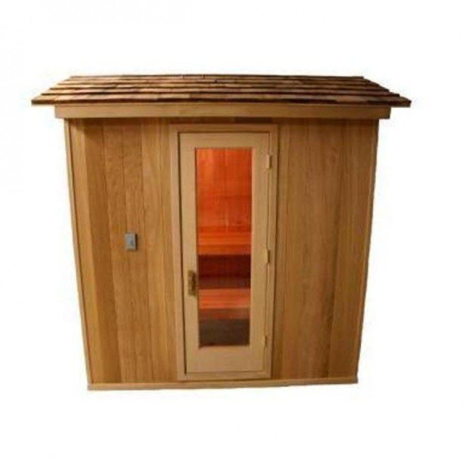 Finnish Sauna Builders 4' x 4' x 7' Pre-Built Outdoor Sauna Kit with A-Frame Cedar Shake Roof